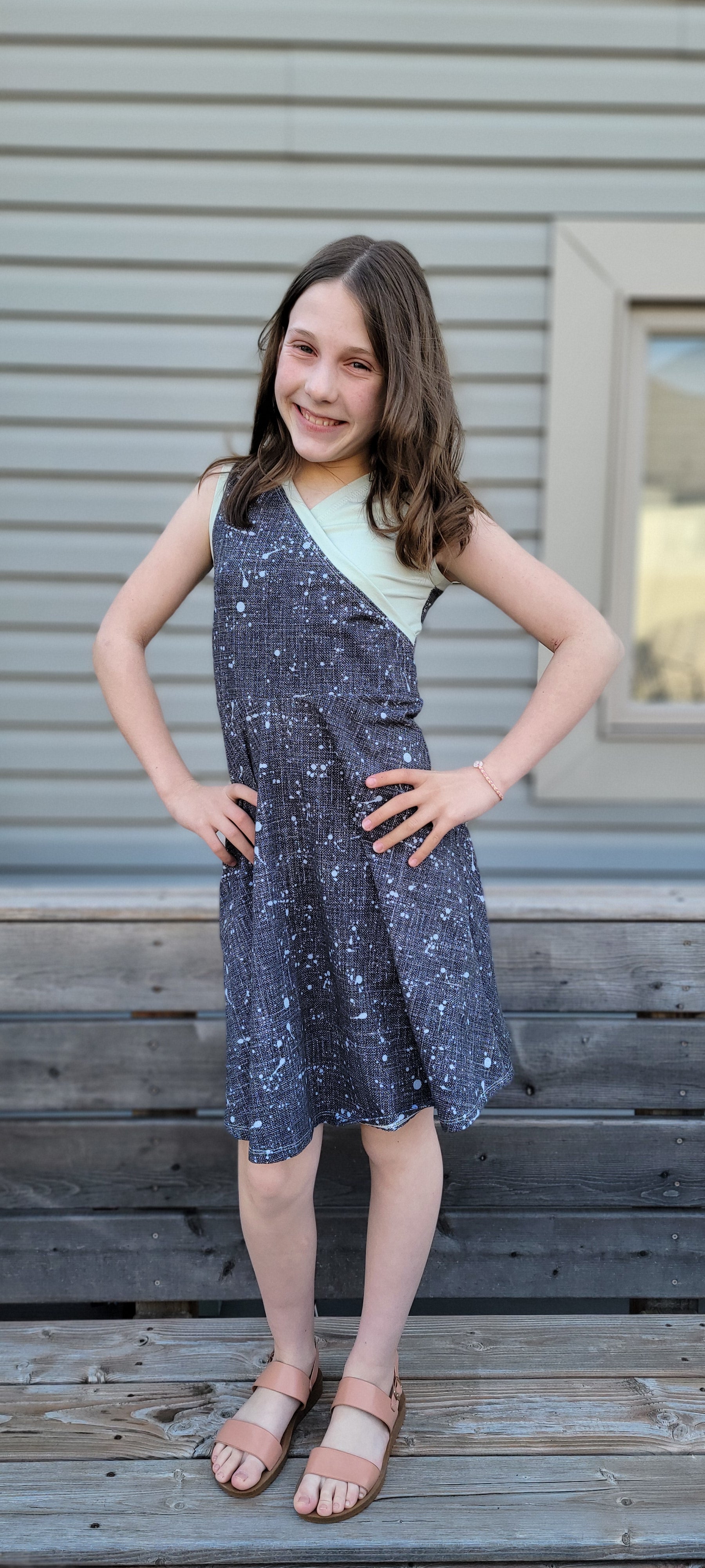Tank top 1/2 circle skirt dress for kids pdf sewing pattern for knit fabrics.
