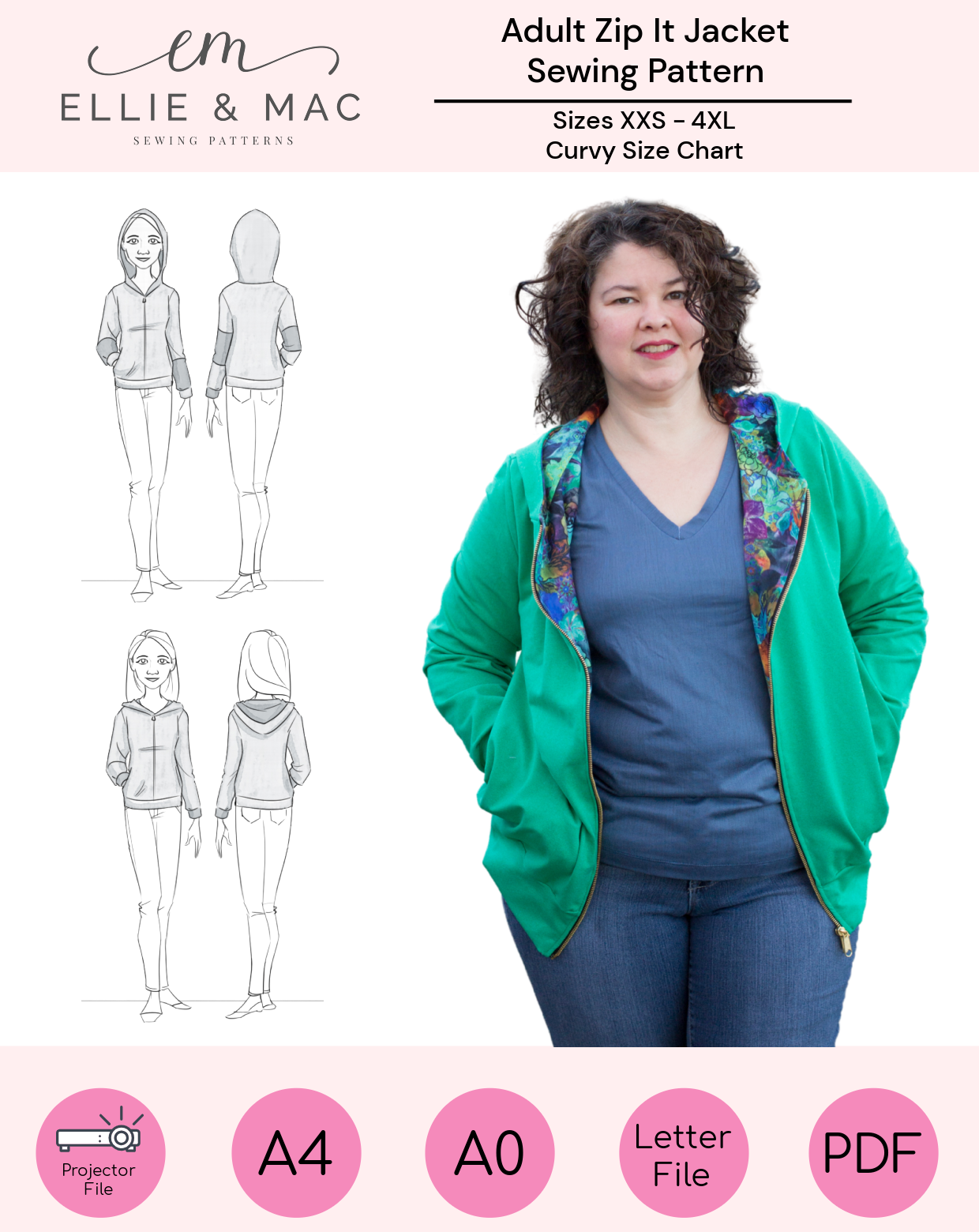 Zip It Jacket Pattern (Curvy Size Chart)