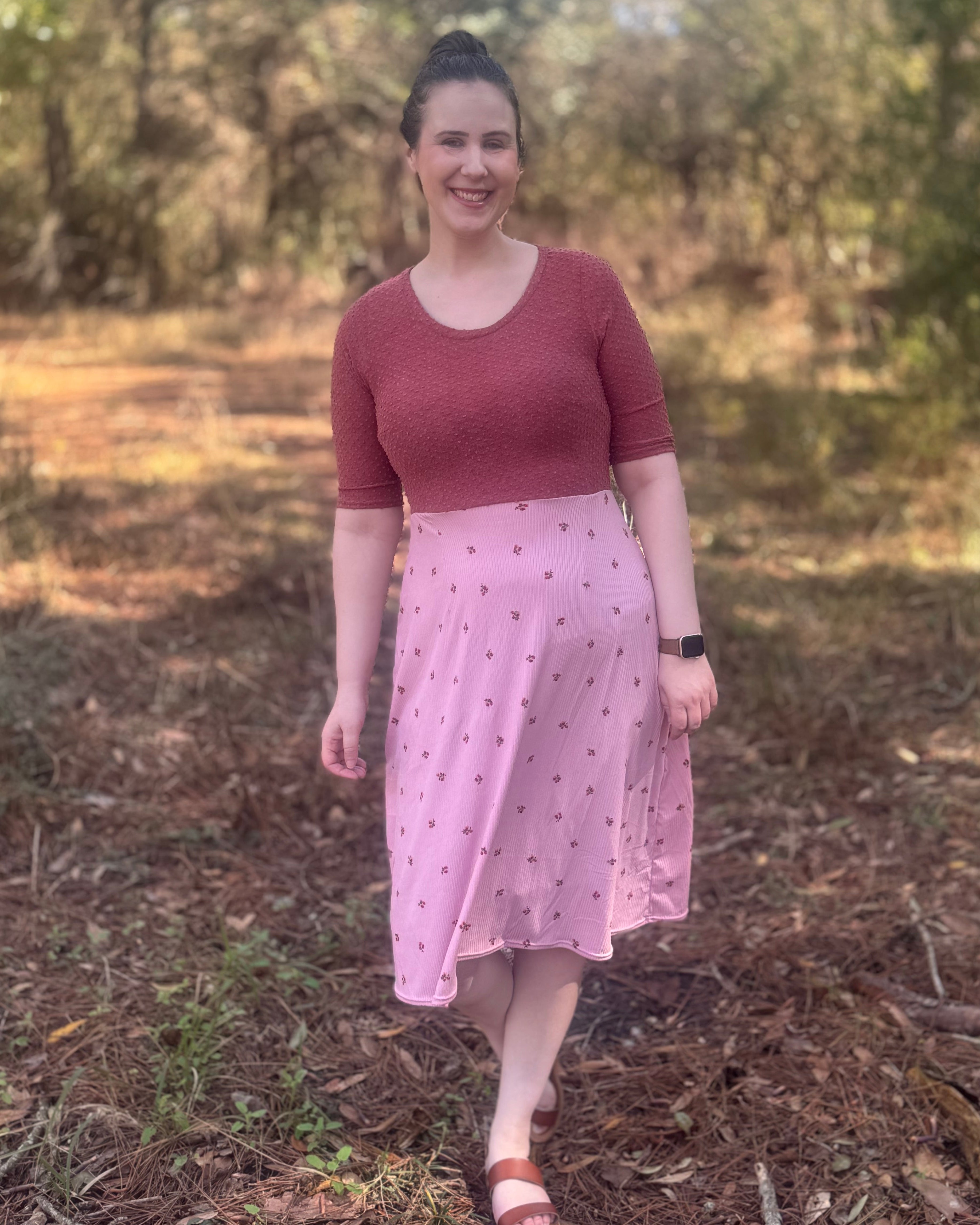 Womens dress with elbow sleeves and aline skirt