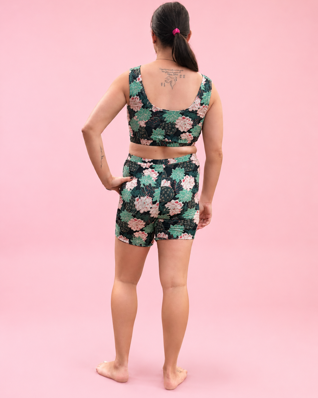 Modest bikini top and biker Shorts sewing pattern by Ellie and Mac PDF sewing patterns. Sizes xxs - 6xl included. Projector file, A0 file, A4 print file, Letter print file, video sew along tutorial, color photo step-by-step instructions, and fit alteration instructions included.