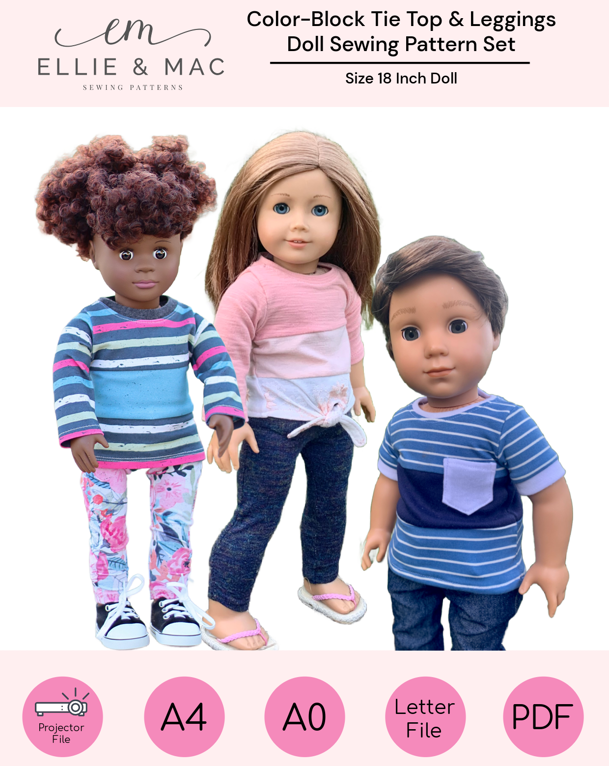 Color-Block Tie Top & Sunshine Leggings Doll Sewing Pattern Set