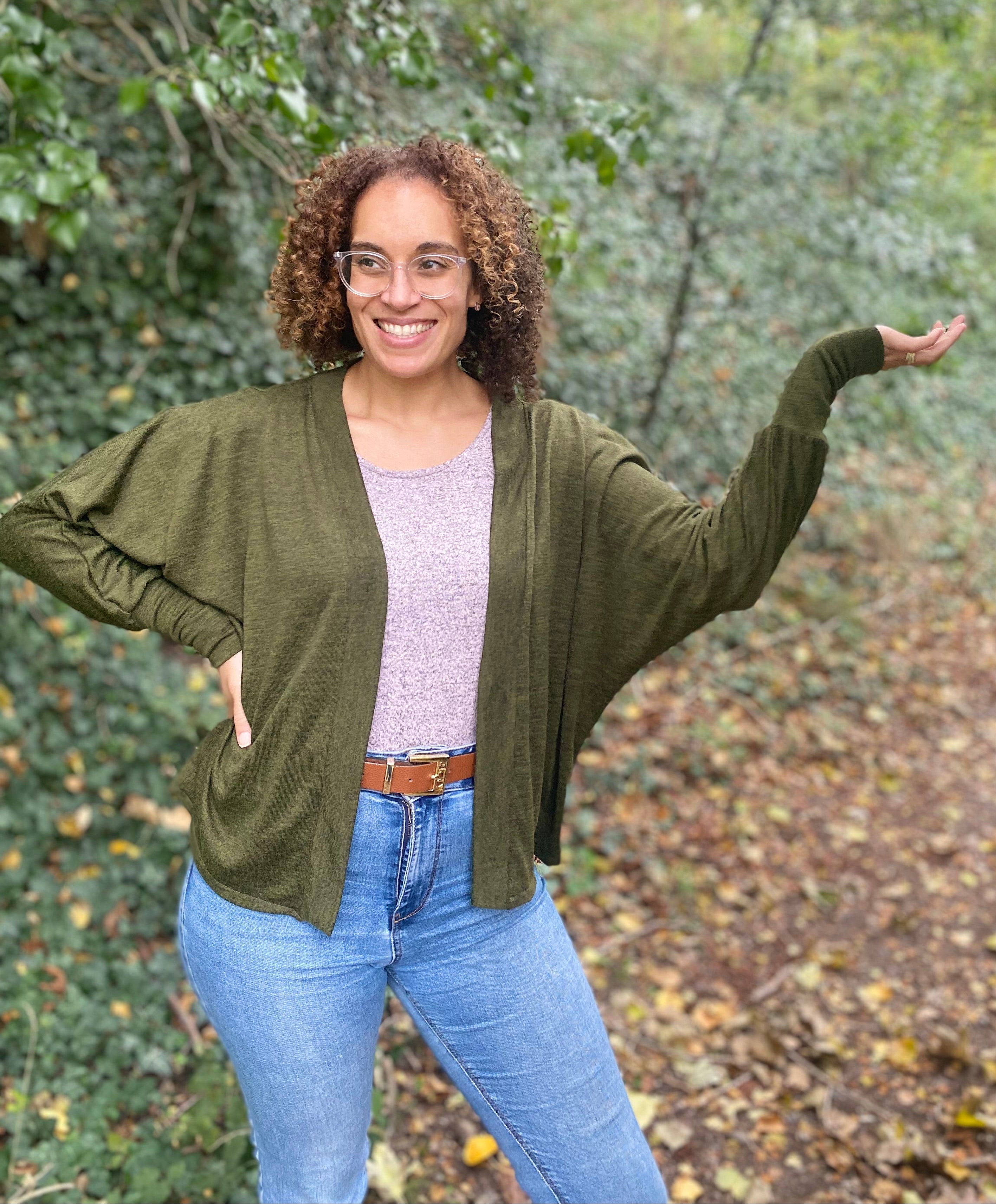 Women’s knit cardigan PDF sewing pattern for layering.