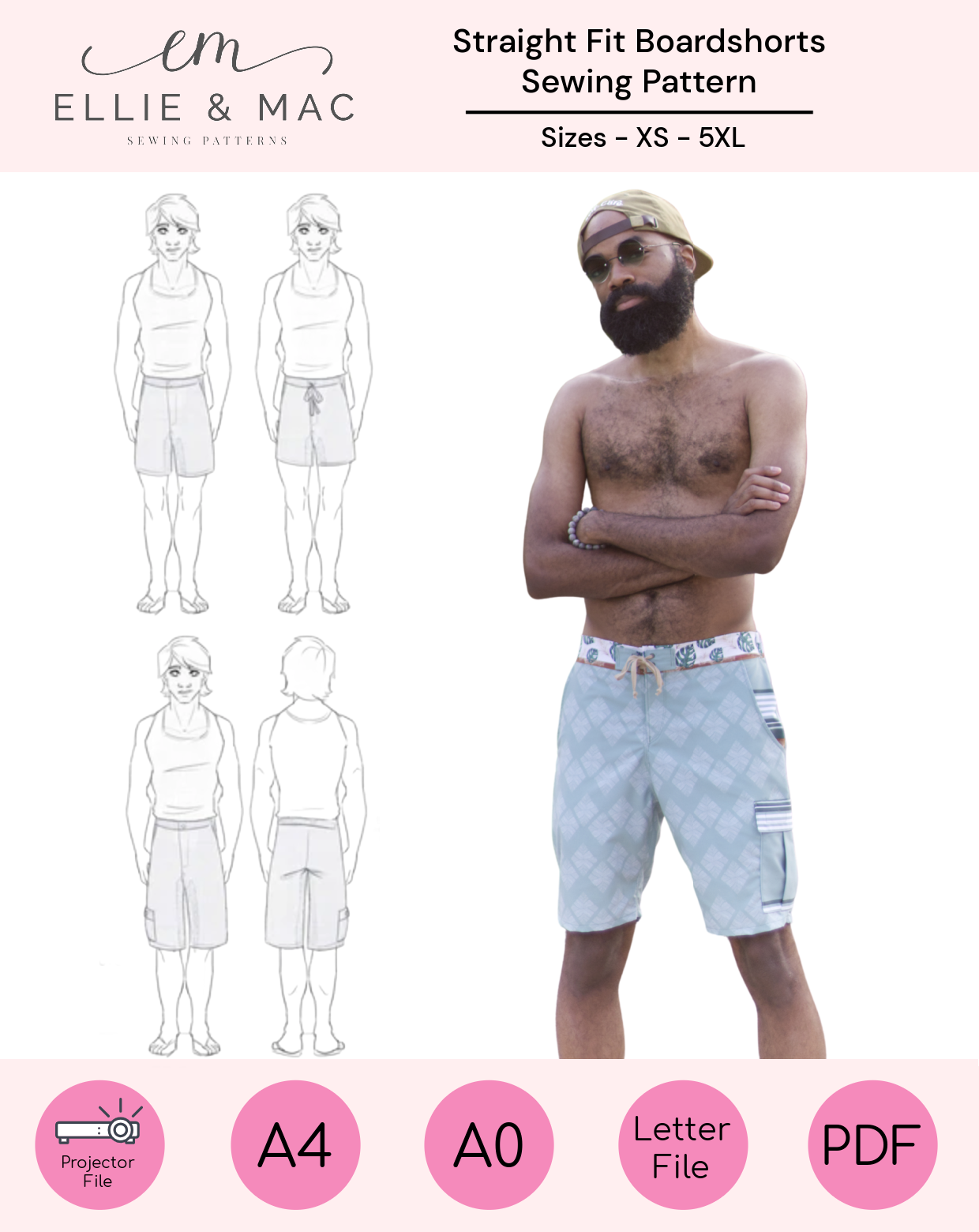 Adult Straight Fit Boardshorts Pattern