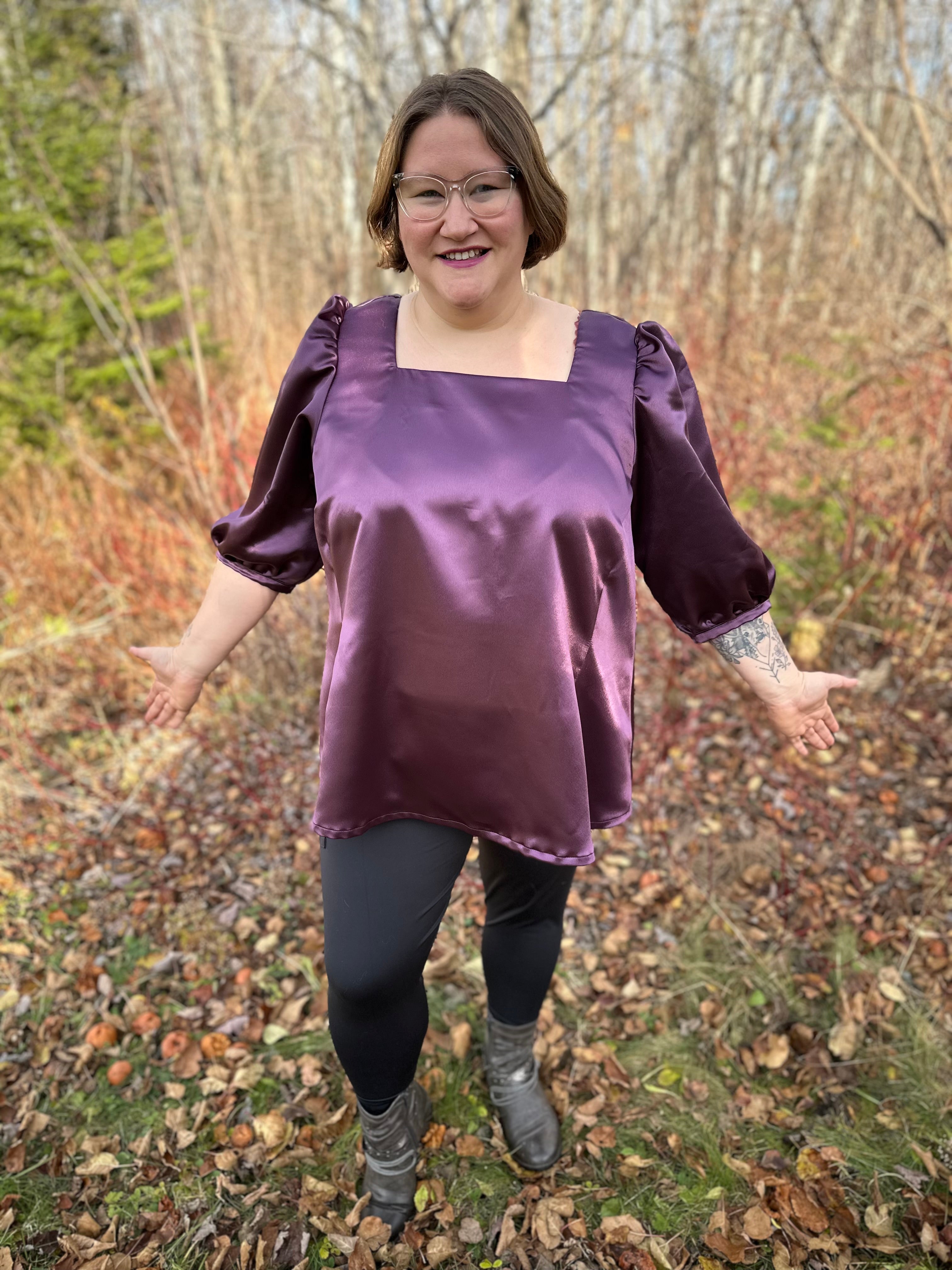 Elegant woven blouse sewing pattern with structured fit