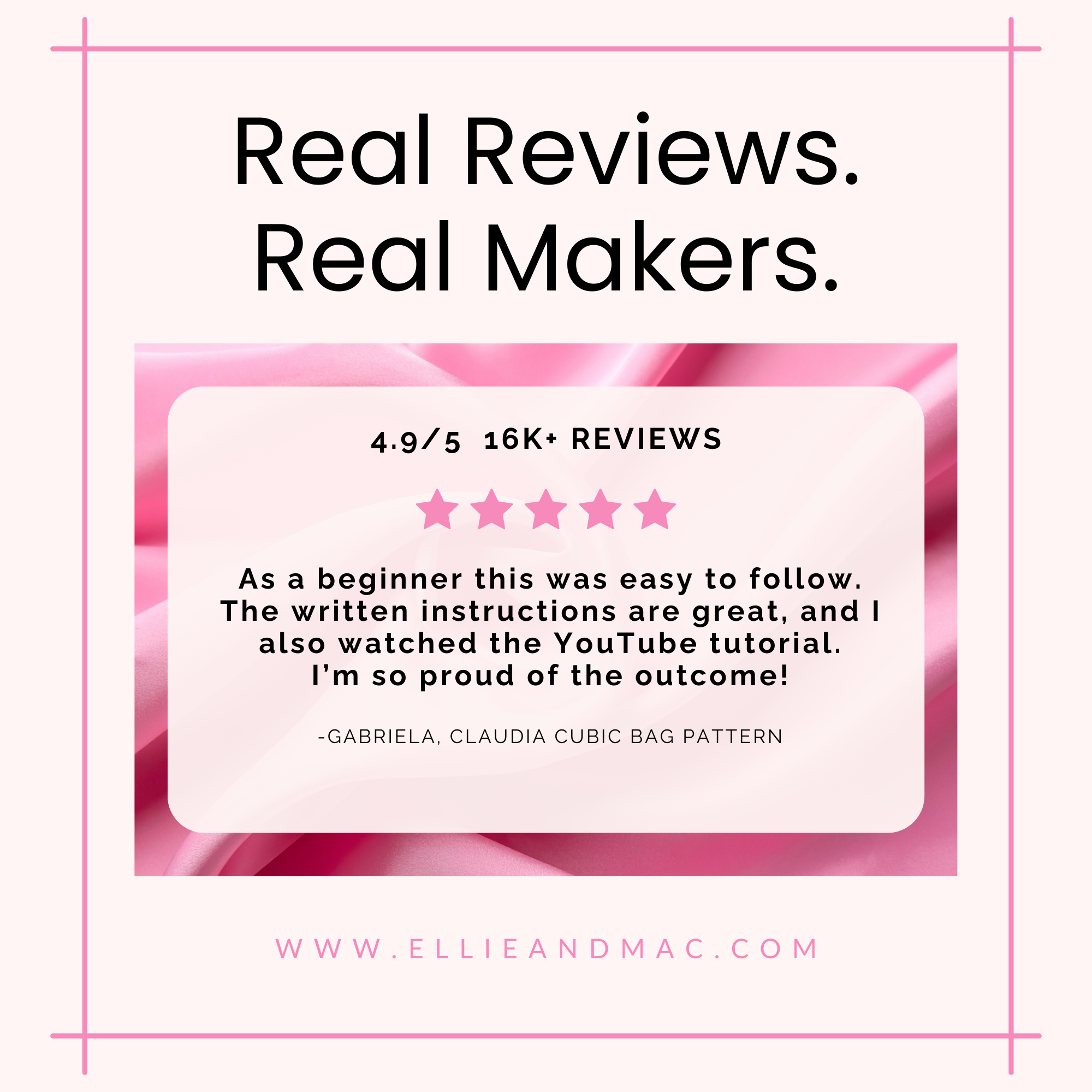 Ellie and Mac Sewing pattern review with a pink geometric design and text on a white background