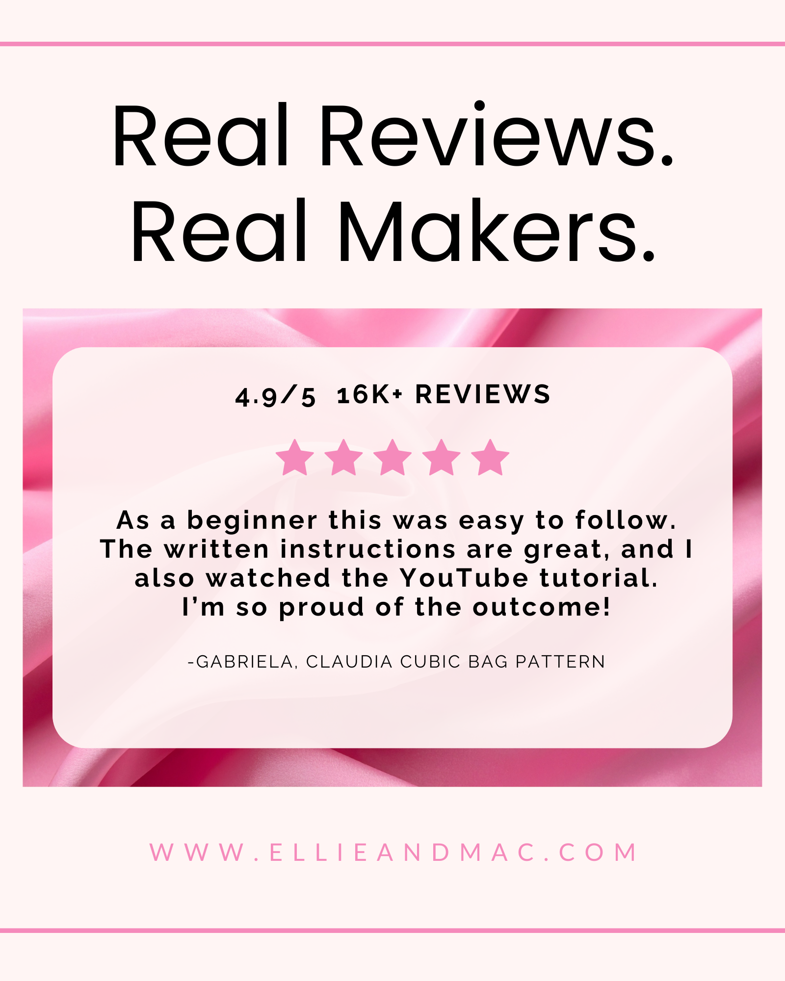 Ellie and Mac Sewing pattern review with a pink geometric design and text on a white background