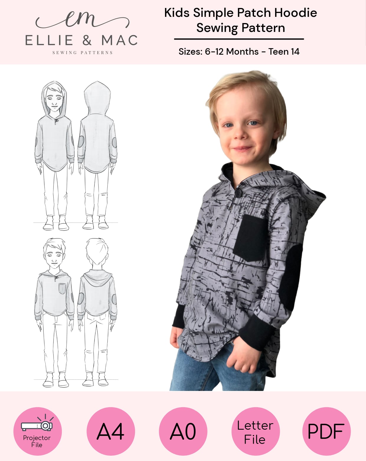 Kid's Simple Patch Sleeve Hoodie