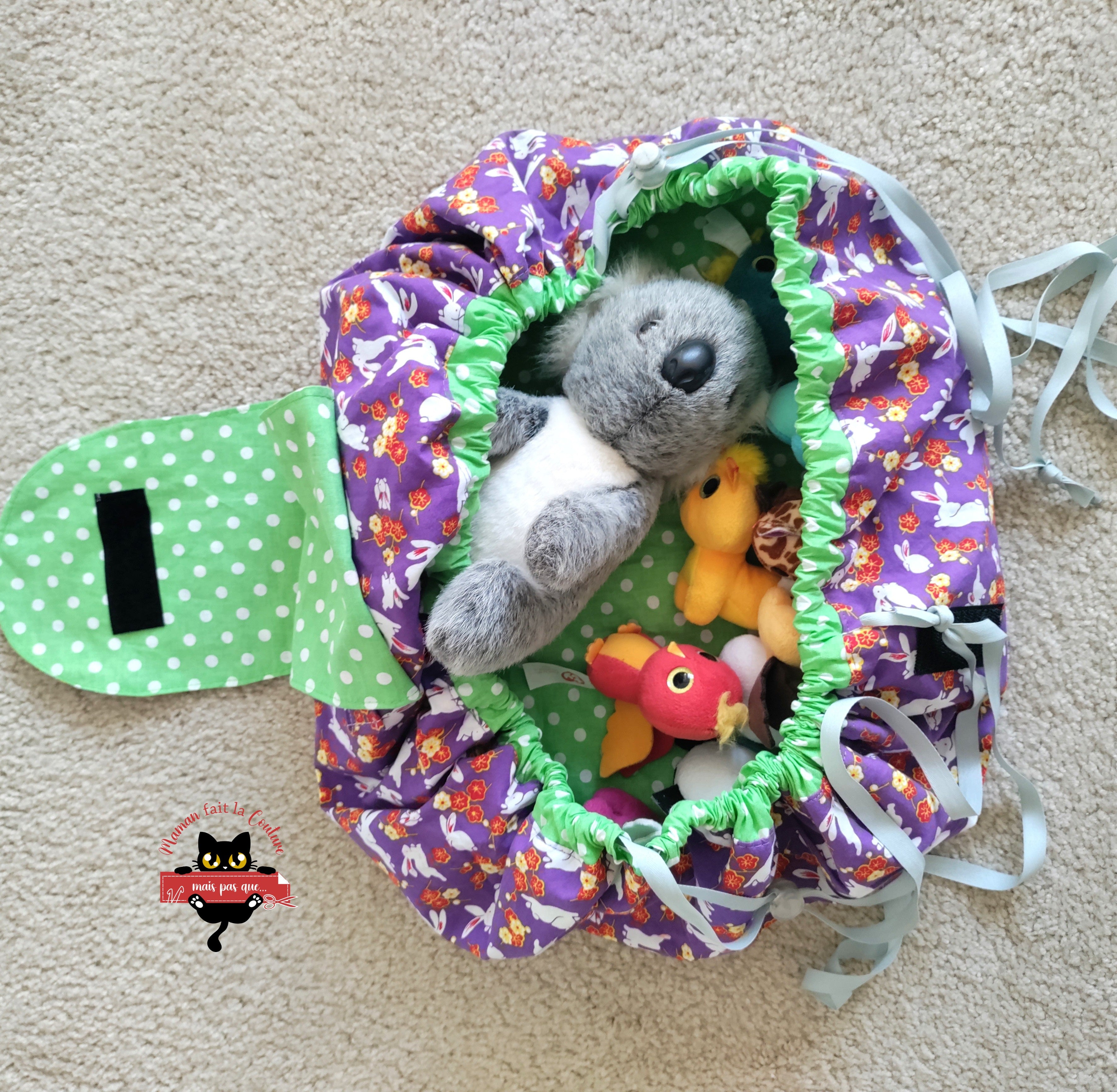 Woven bunny print fabric Moon Drawstring Bag. Great for traveling, craft storage, picnics, kids toys, and more.
