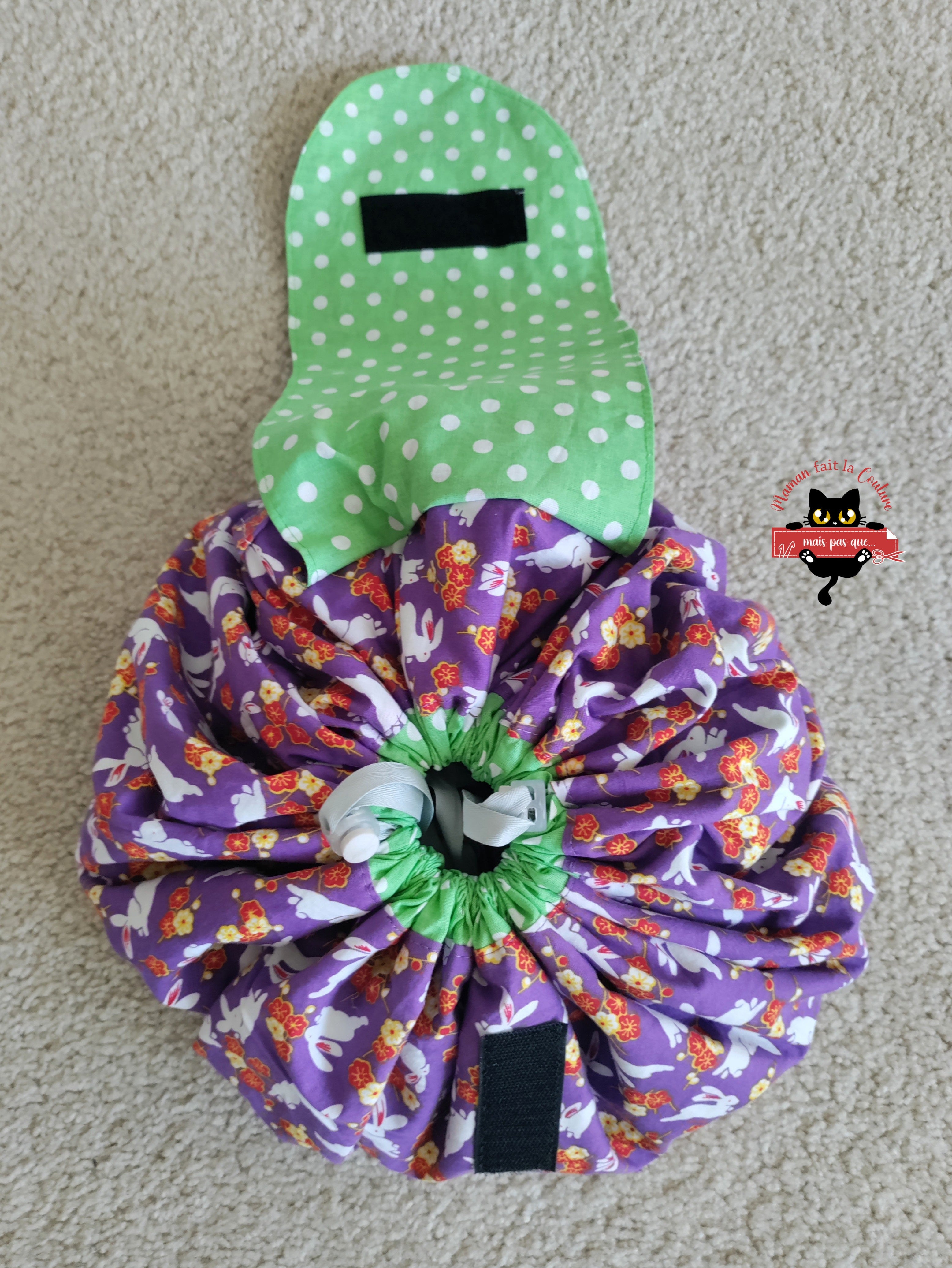 Woven bunny print fabric Moon Drawstring Bag PDF Sewing Pattern. Great for traveling, craft storage, picnics, kids toys, and more. Ellie and Mac Patterns.