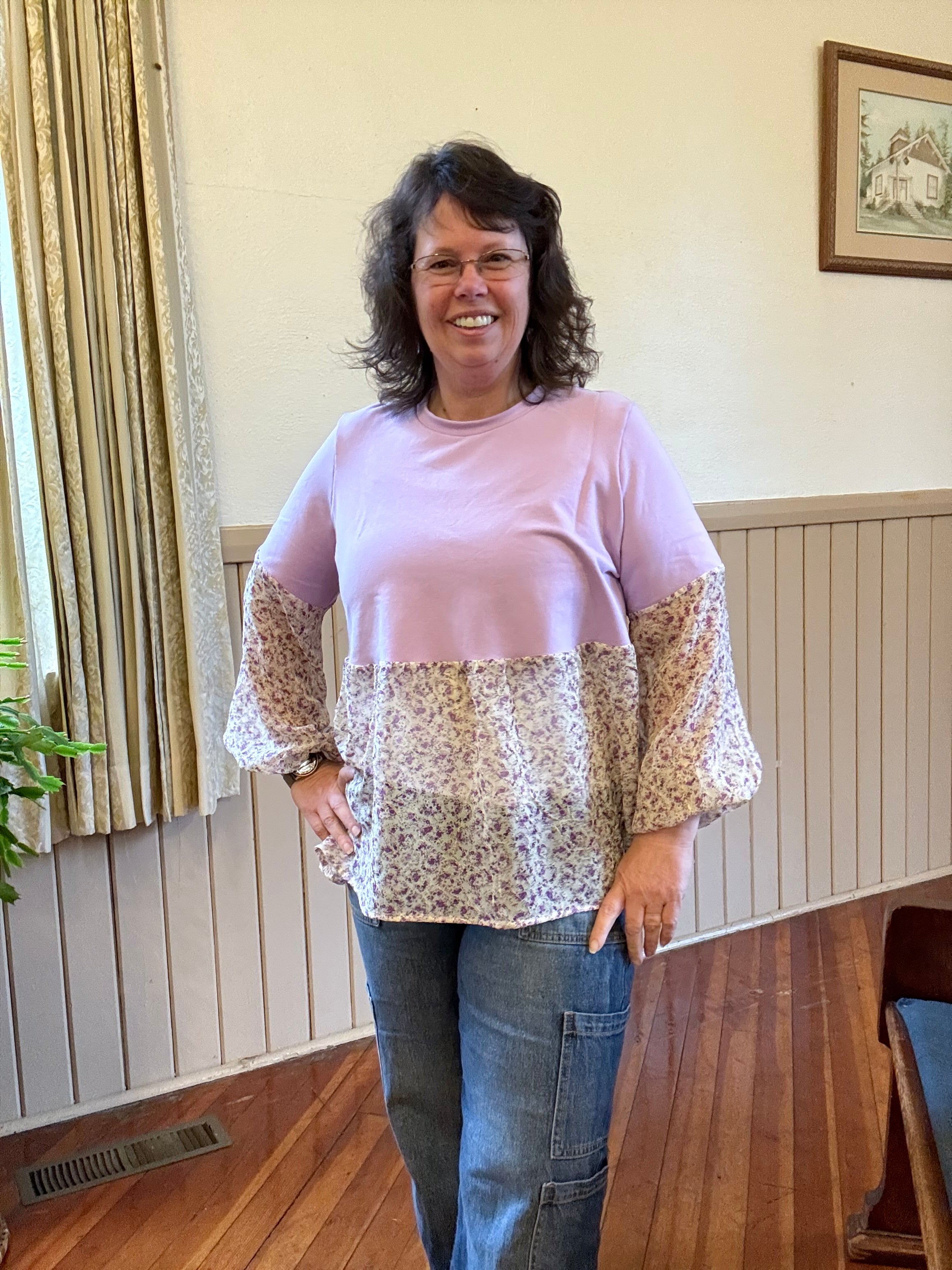 Imogen Mixed Media Peasant Top Pattern