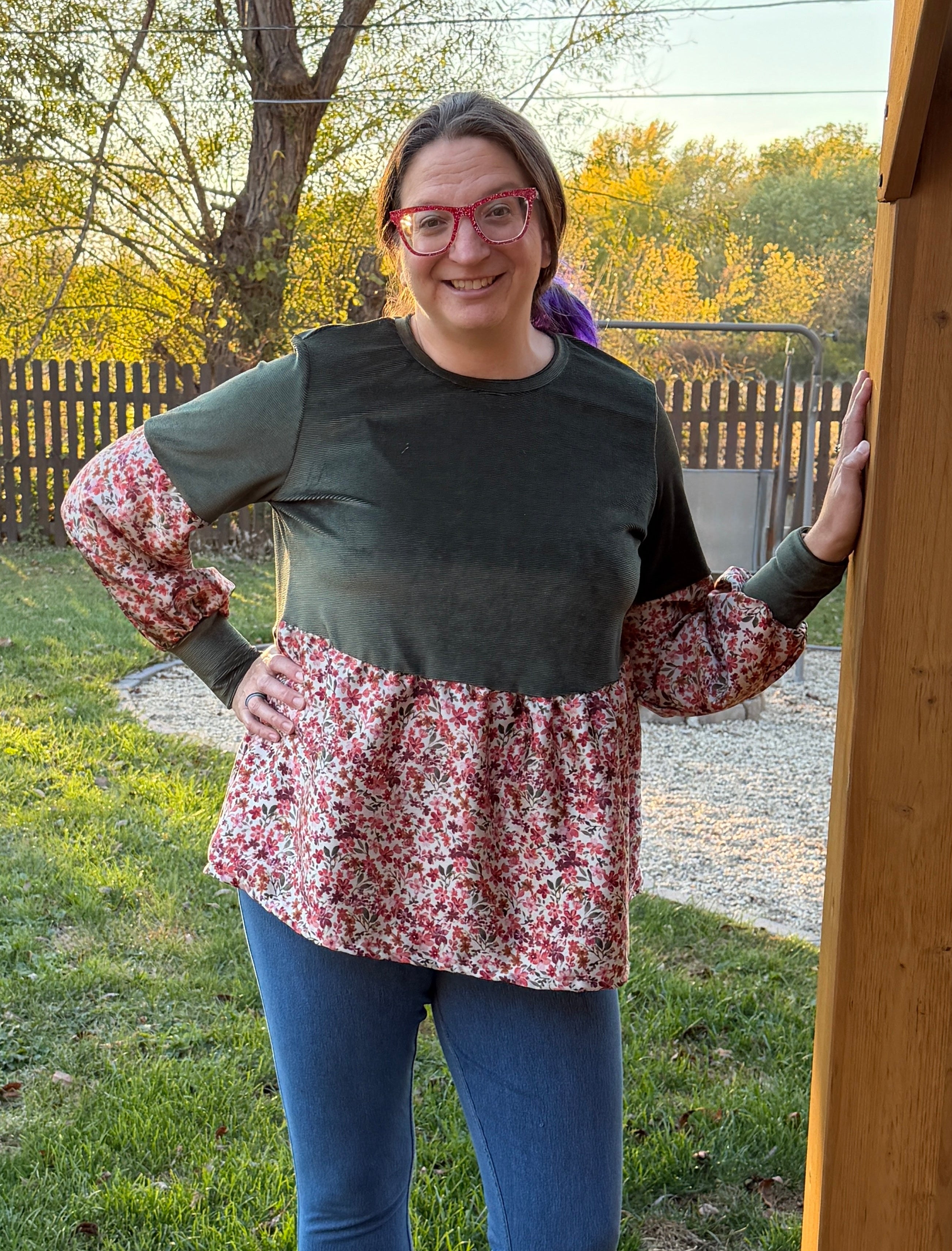 Imogen Mixed Media Peasant Top Pattern