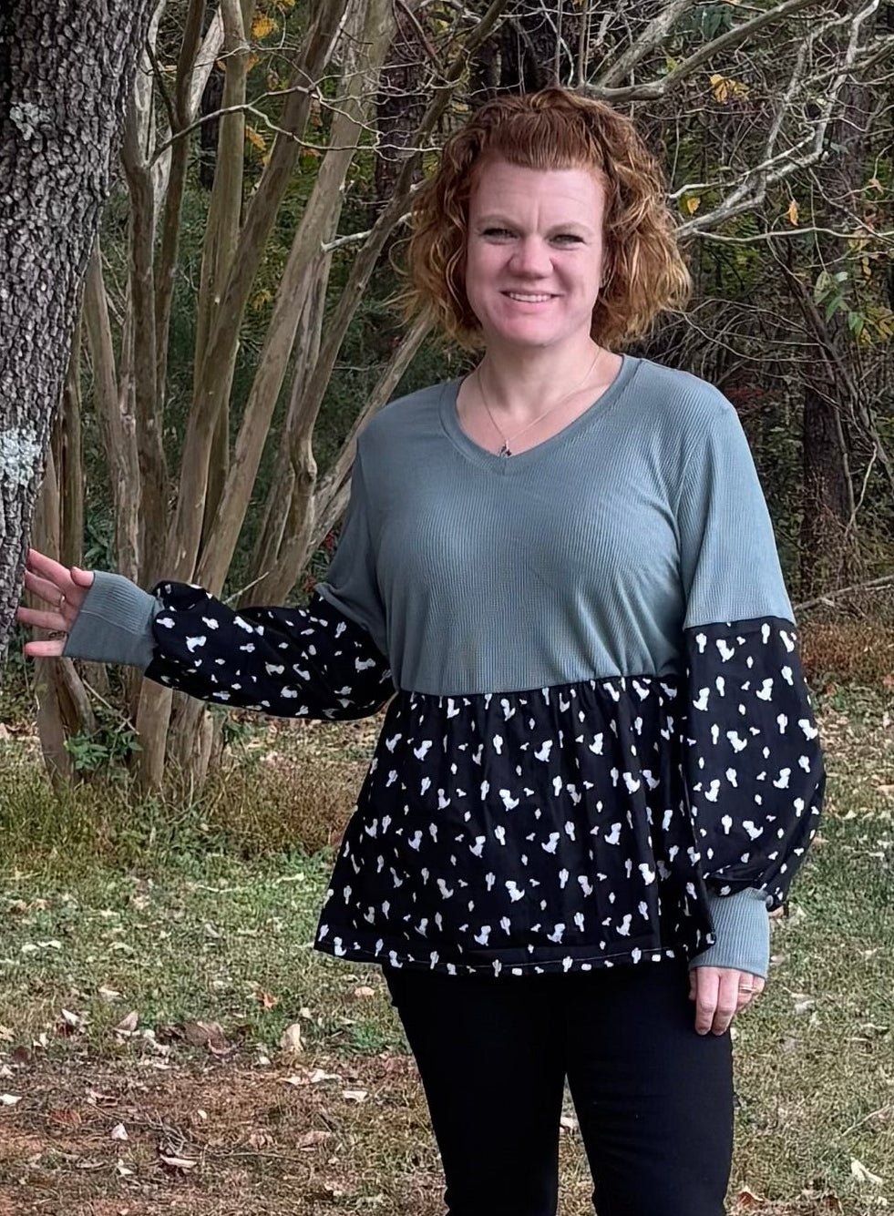 Imogen Mixed Media Peasant Top Pattern