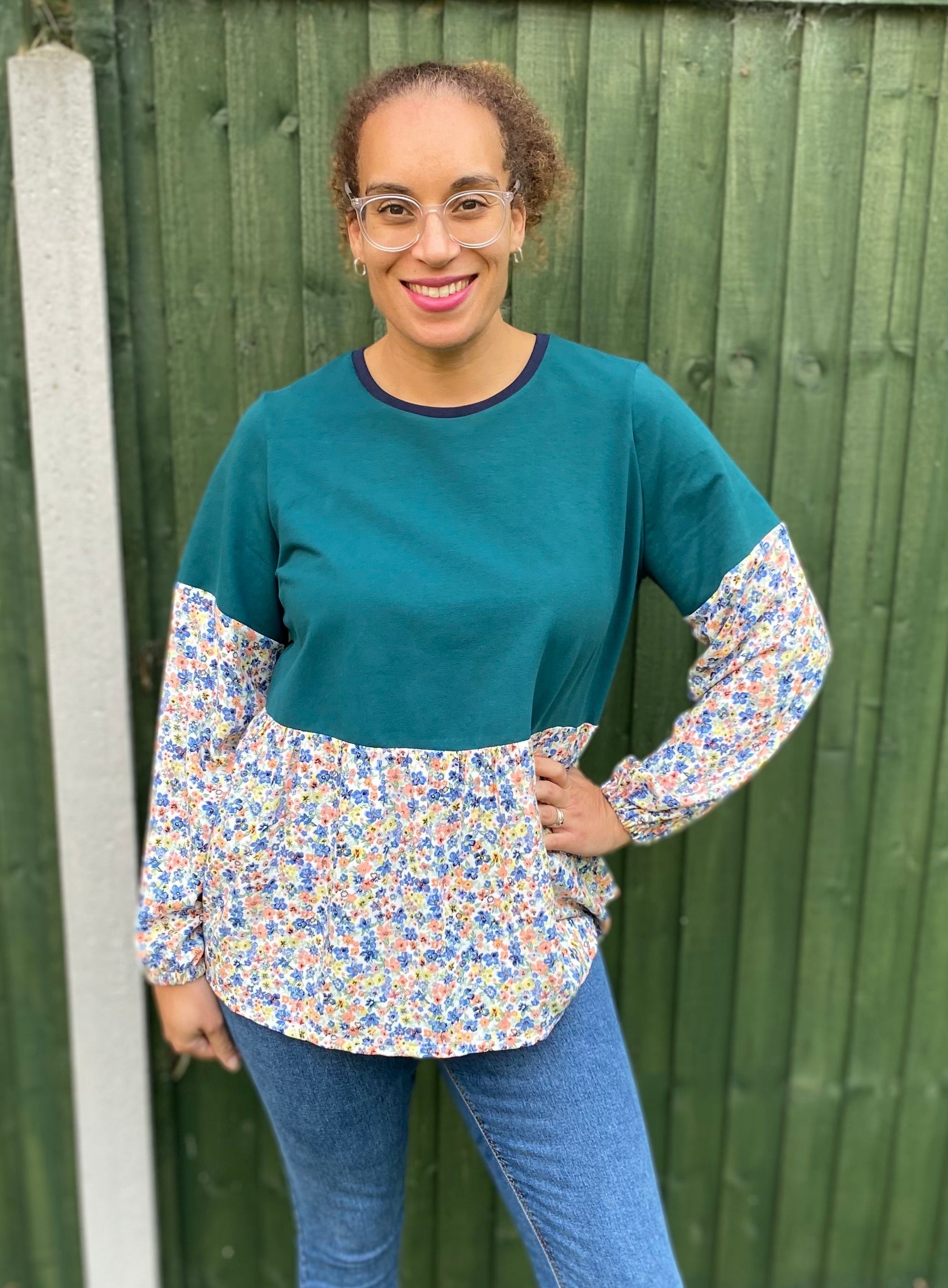 Imogen Mixed Media Peasant Top Pattern