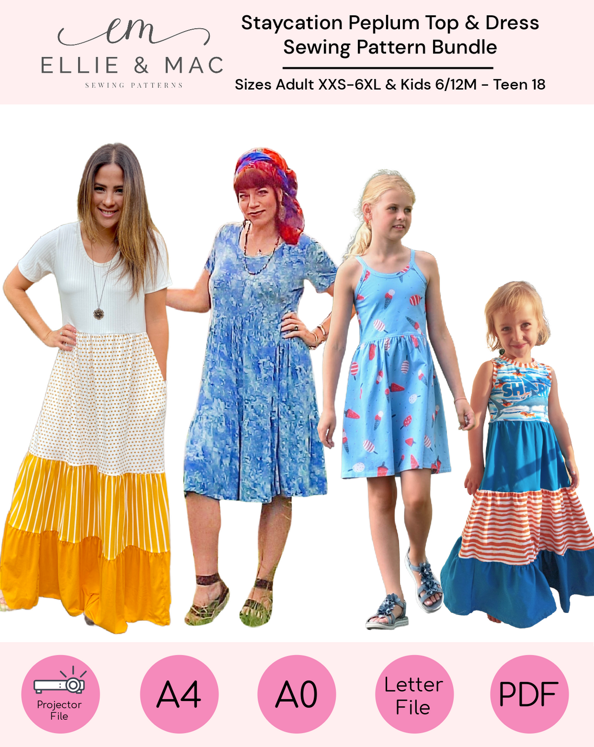 Staycation Tiered Peplum & Dress Pattern Bundle (Kids and Adult)