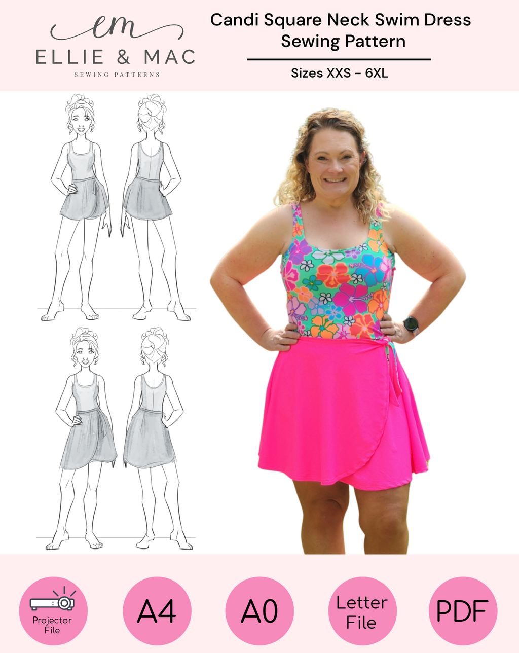 Candi Square Neck Swim Dress Sewing Pattern Candi Square Neck Swim Dress Sewing Pattern