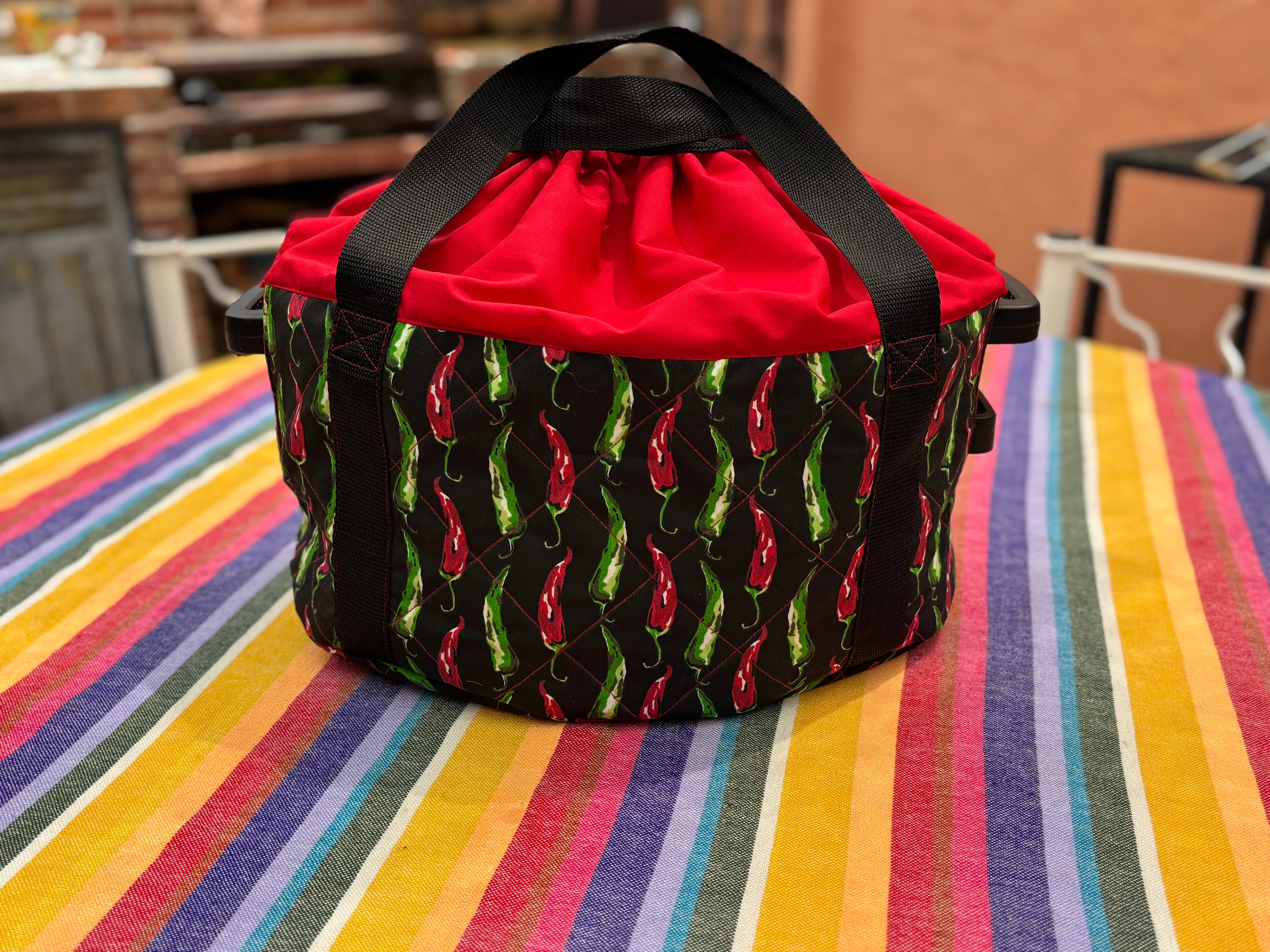 This crock pot carrier was made using the warm and cozy slow cooker carrier pattern by Ellie and Mac sewing patterns.