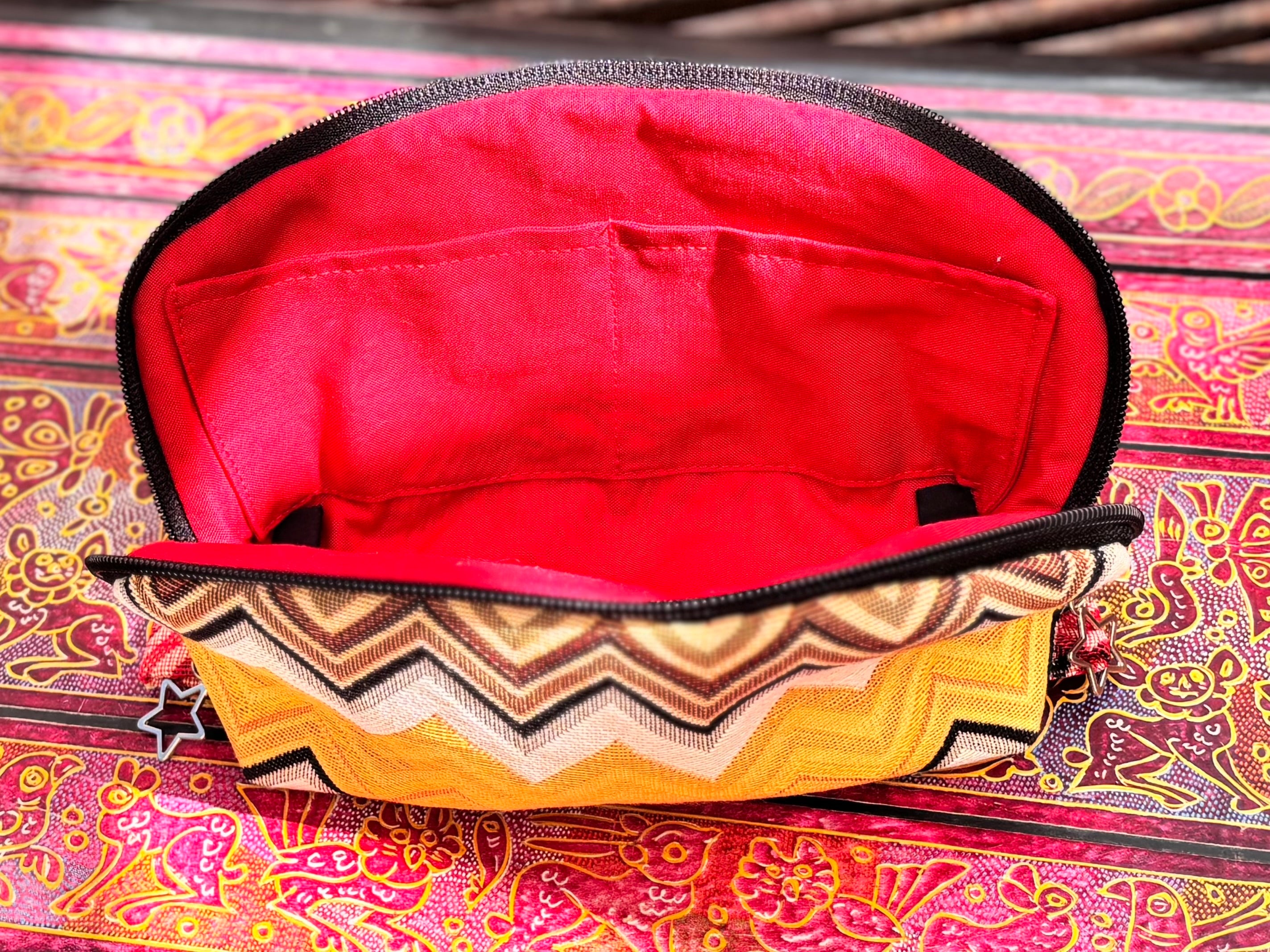 Close-up of clean finished seams inside the Tessa Toiletry Pouch.