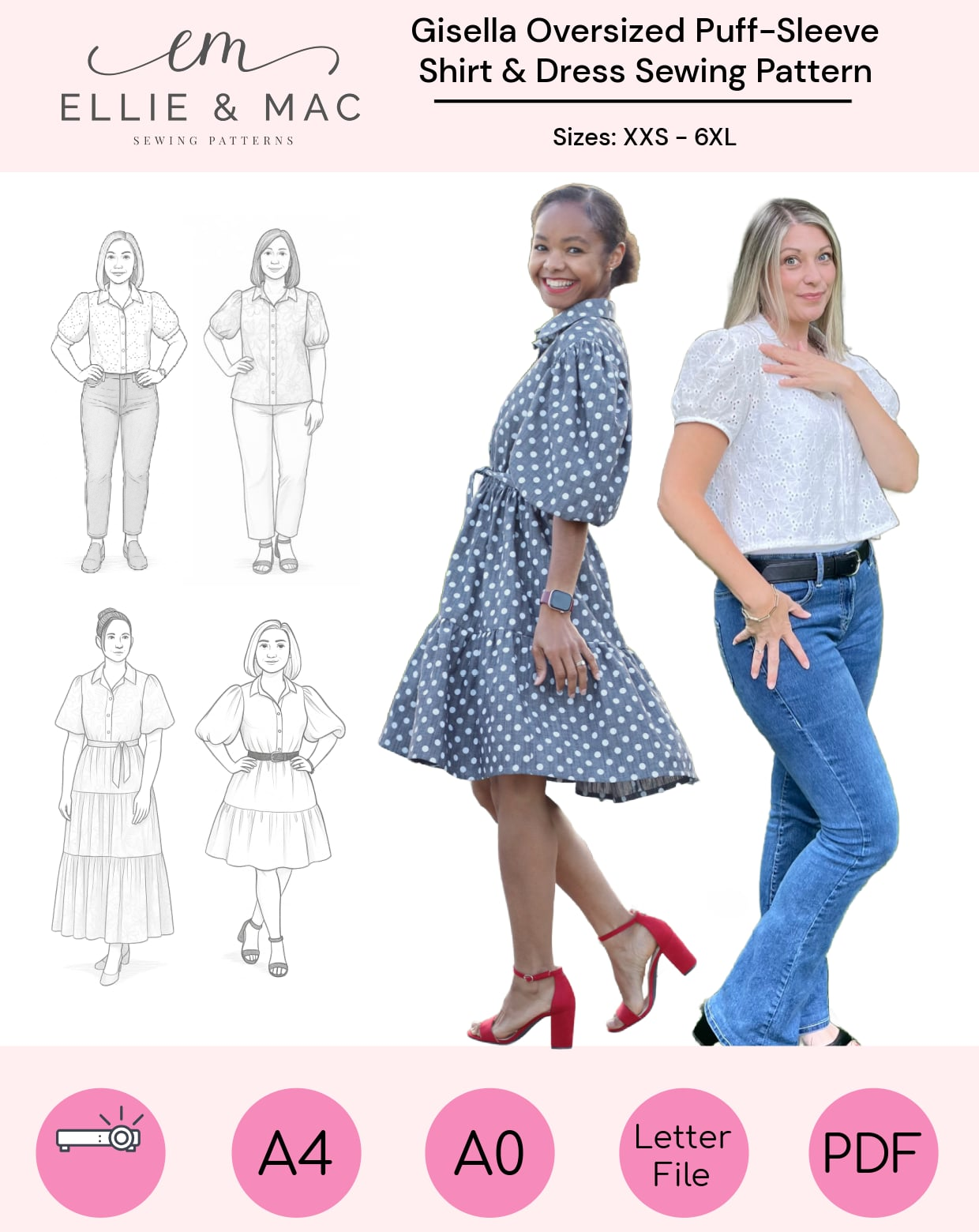 Gisella Oversized Puff-Sleeve Shirt and Dress Pattern