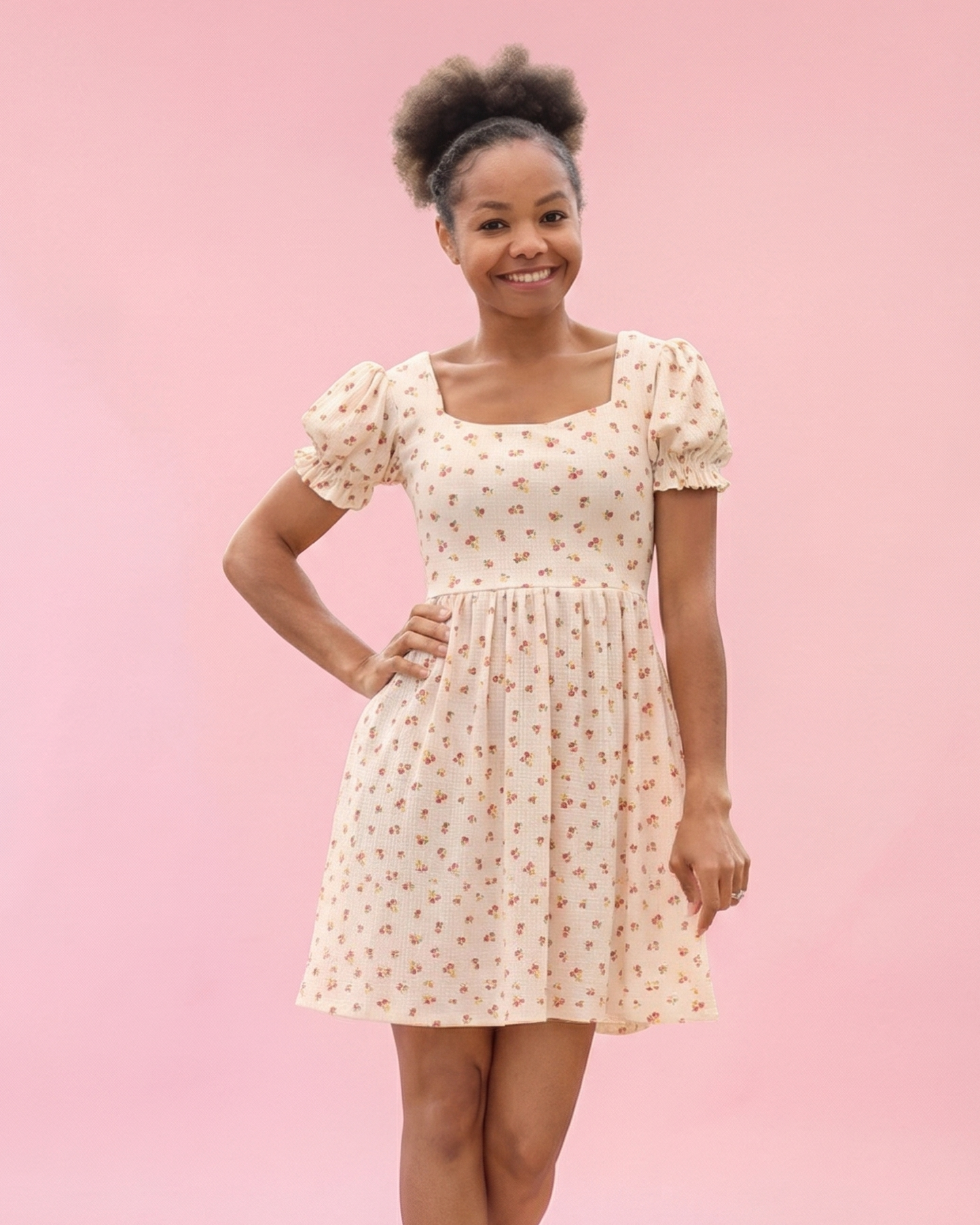 puff sleeve dress sewing pattern for knit fabric square neckline tie back