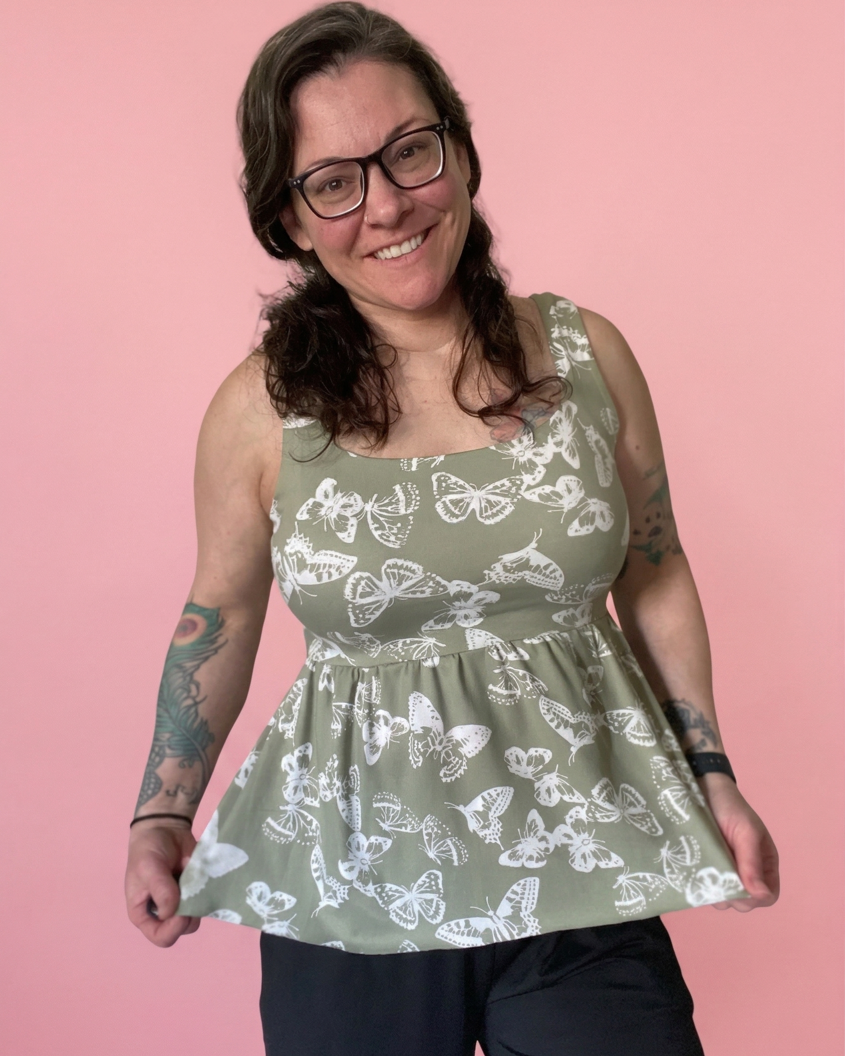 square neck knit sewing pattern includes top and dress lengths tie back design