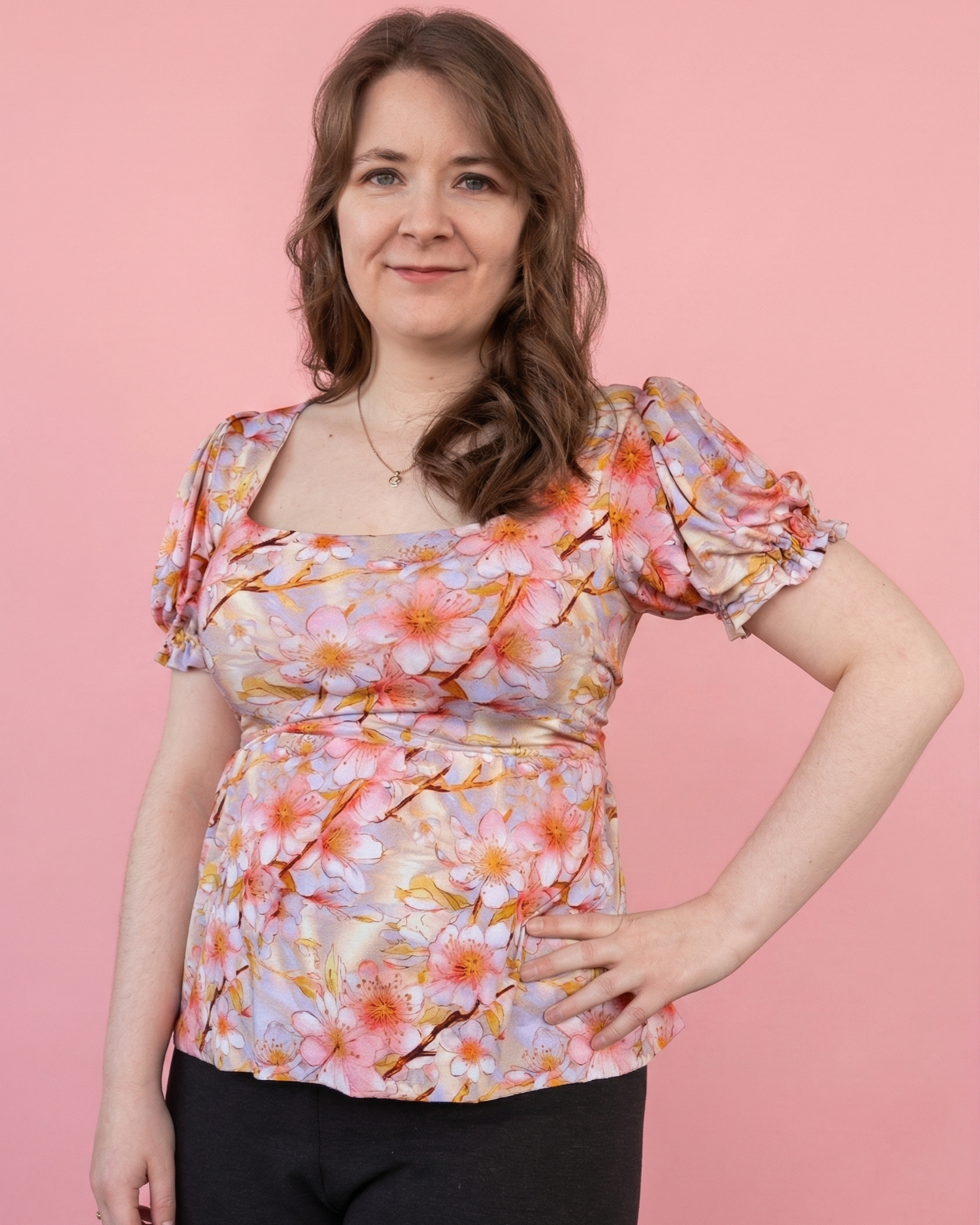 square neck puff sleeve top sewing pattern knit fabric Suzie Ellie and Mac