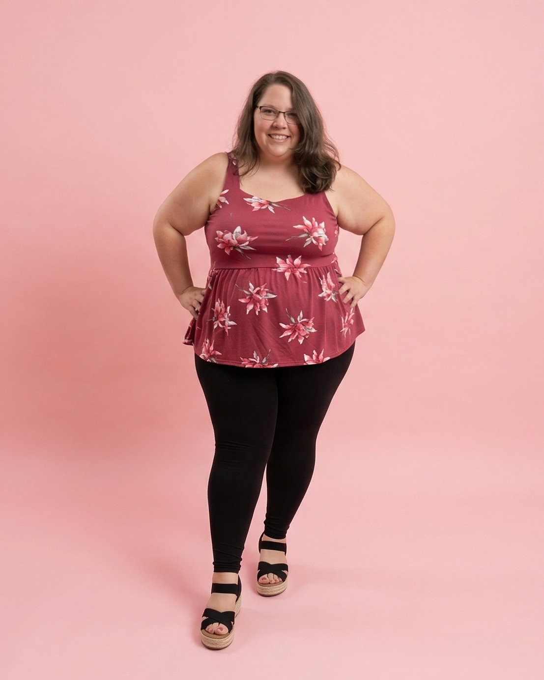 Suzie square neck tank top sewing pattern in knit fabric with tie back detail Ellie and Mac. Sizes xxs - 6xl.