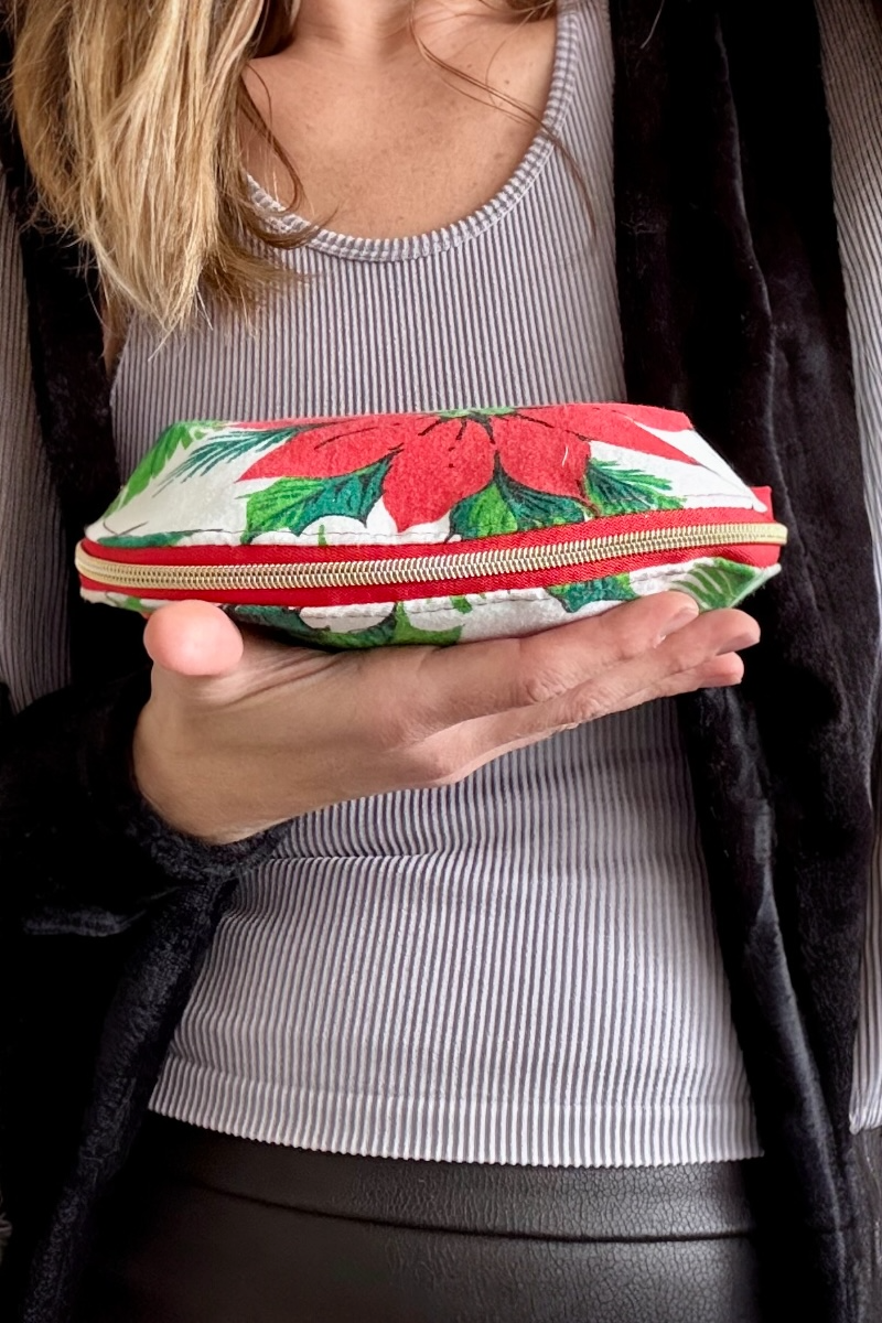 Tessa Toiletry Pouch presented as a handmade gift idea sewn from the PDF pattern.
