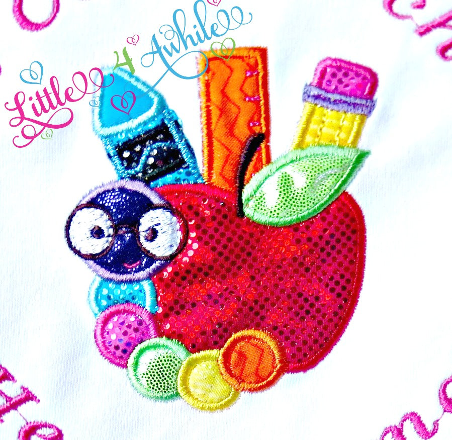 School Book Worm Applique Design school-book-worm-applique-design