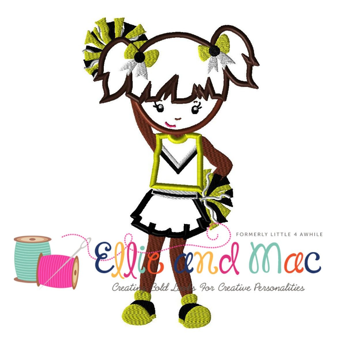 Cheer Girl Applique Embroidery Design - Ellie and Mac, Digital (PDF) Sewing Patterns | USA, Canada, UK, Australia