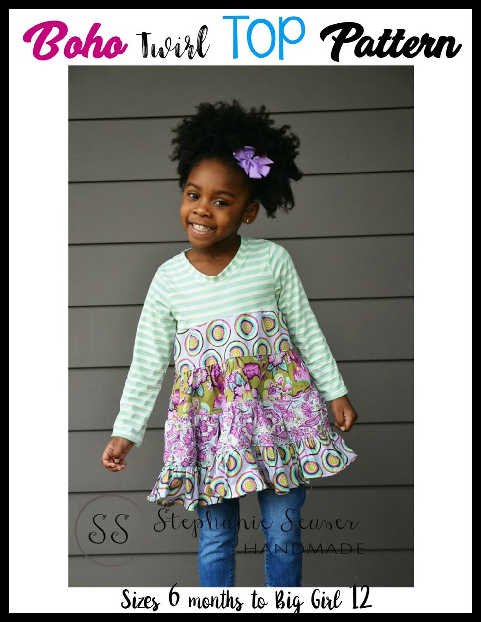 Girl's Boho Twirl Top Pattern - Ellie and Mac, Digital (PDF) Sewing Patterns | USA, Canada, UK, Australia