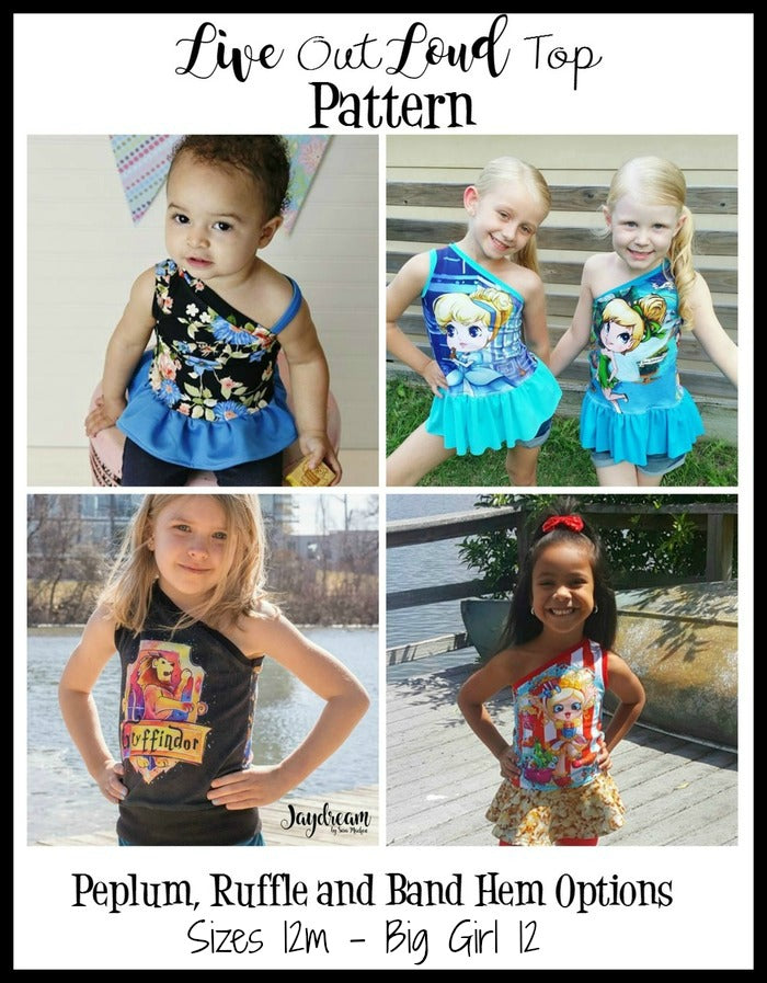 Girl's Live Out Loud One Shoulder Top Pattern - Ellie and Mac, Digital (PDF) Sewing Patterns | USA, Canada, UK, Australia