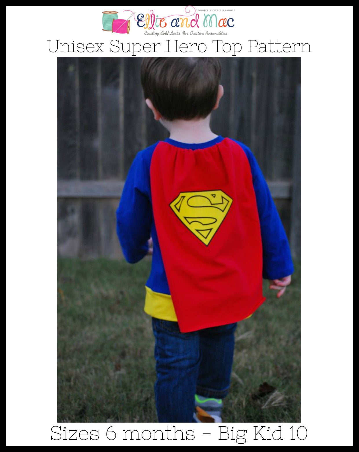 Super Hero Cape Tee Pattern - Ellie and Mac, Digital (PDF) Sewing Patterns | USA, Canada, UK, Australia