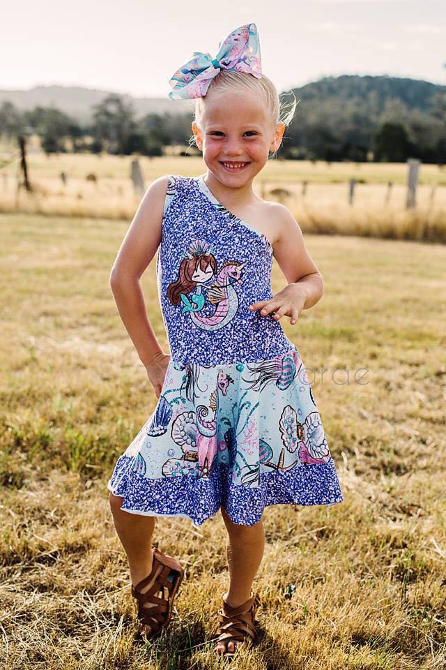 Girl's Island Hopper One Shoulder Dress Pattern - Ellie and Mac, Digital (PDF) Sewing Patterns | USA, Canada, UK, Australia