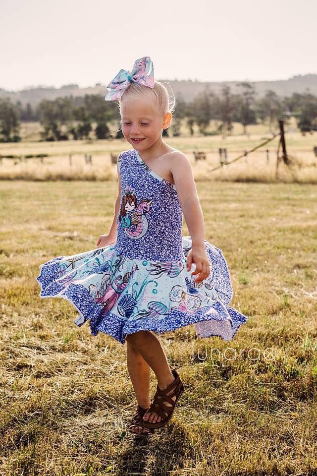 Girl's Island Hopper One Shoulder Dress Pattern - Ellie and Mac, Digital (PDF) Sewing Patterns | USA, Canada, UK, Australia