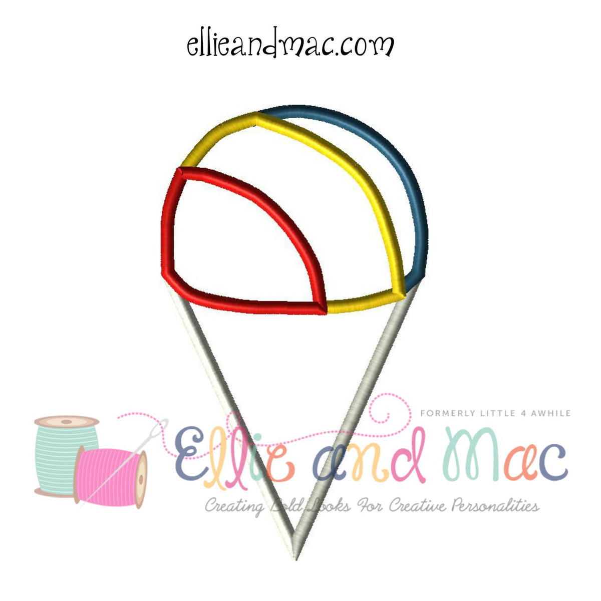 Snow Cone Applique Embroidery Design - Ellie and Mac, Digital (PDF) Sewing Patterns | USA, Canada, UK, Australia