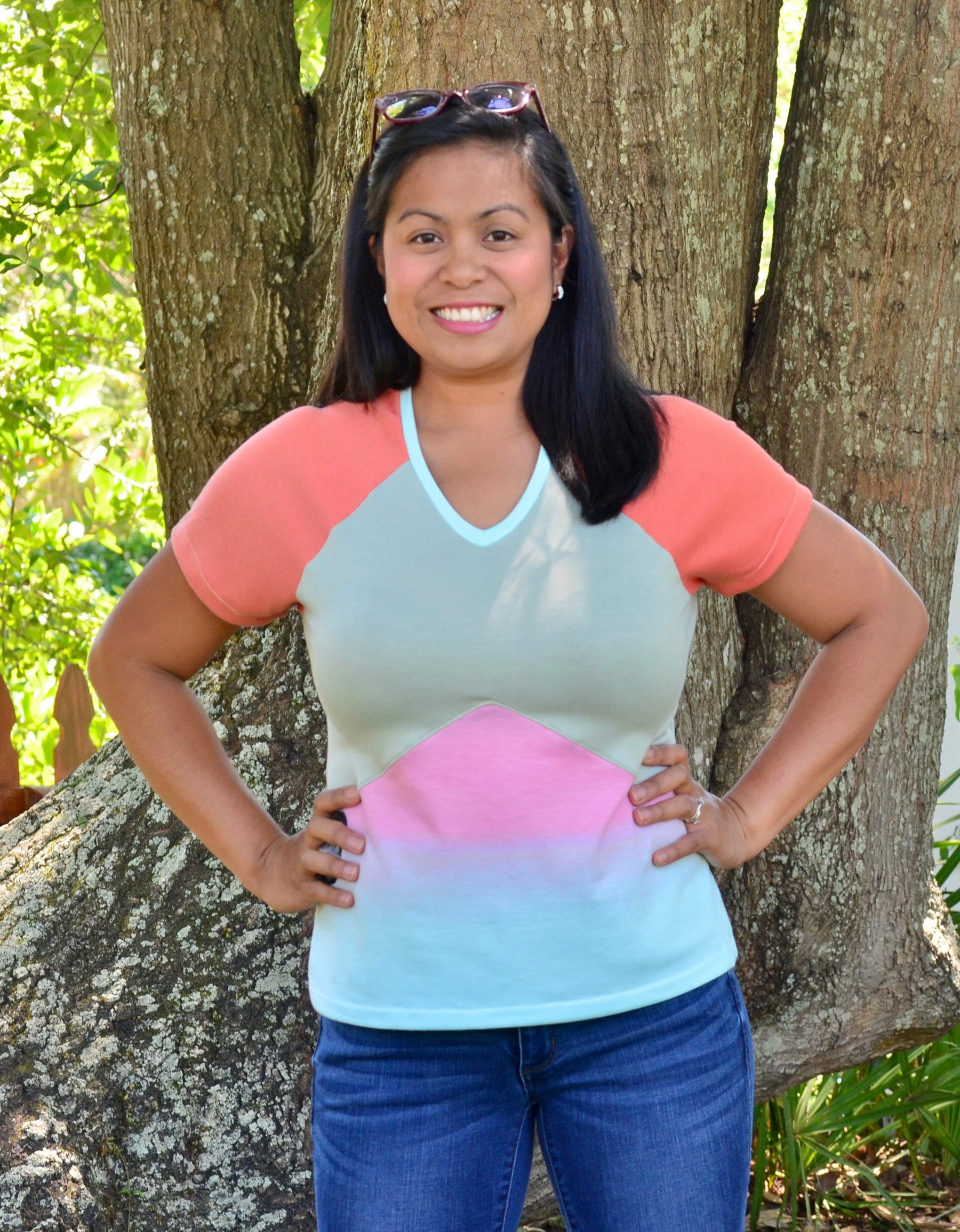 Geometric Color-Block Raglan Pattern (Curvy Fit)