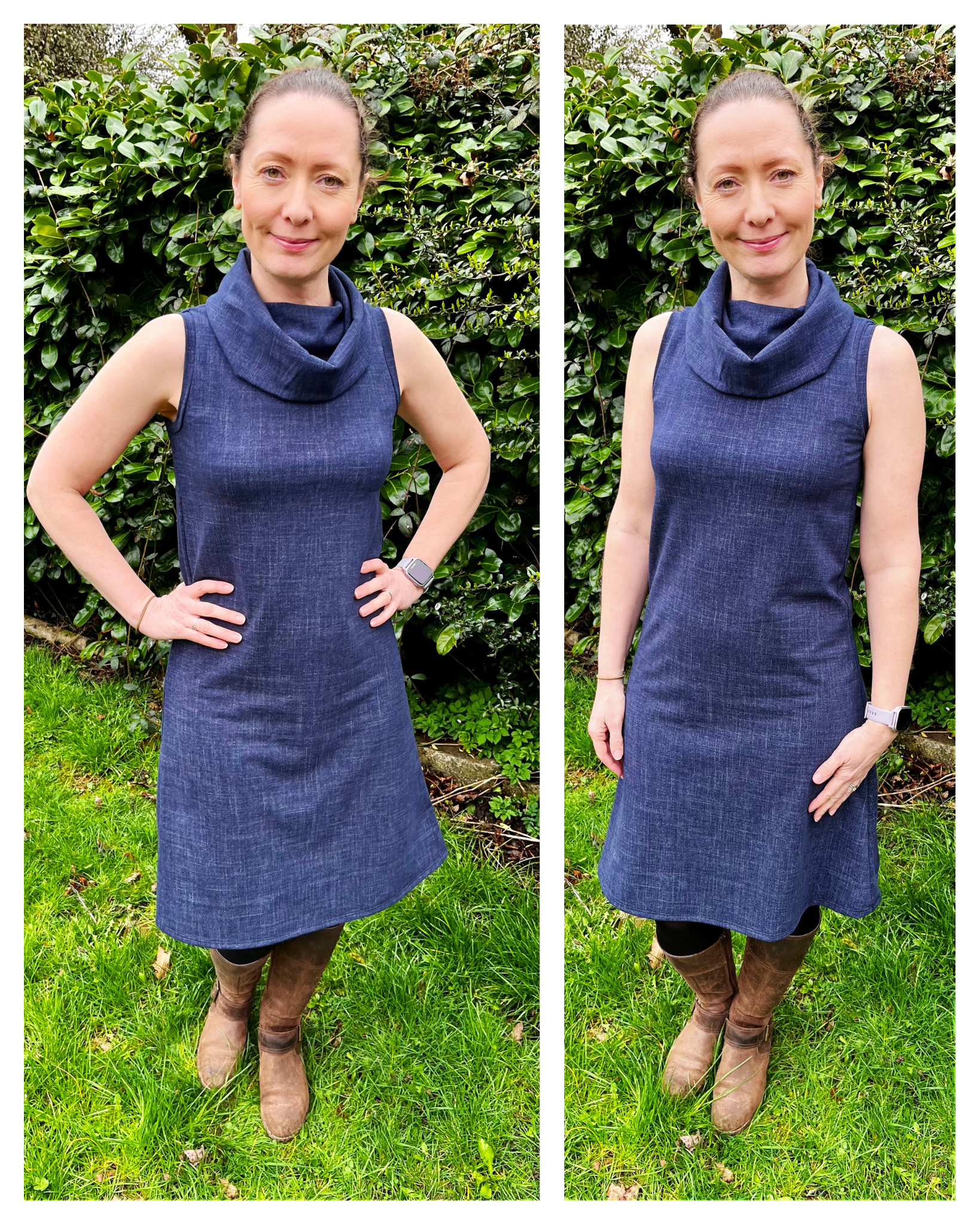 Sleeveless dress sewing pattern with cowl neck