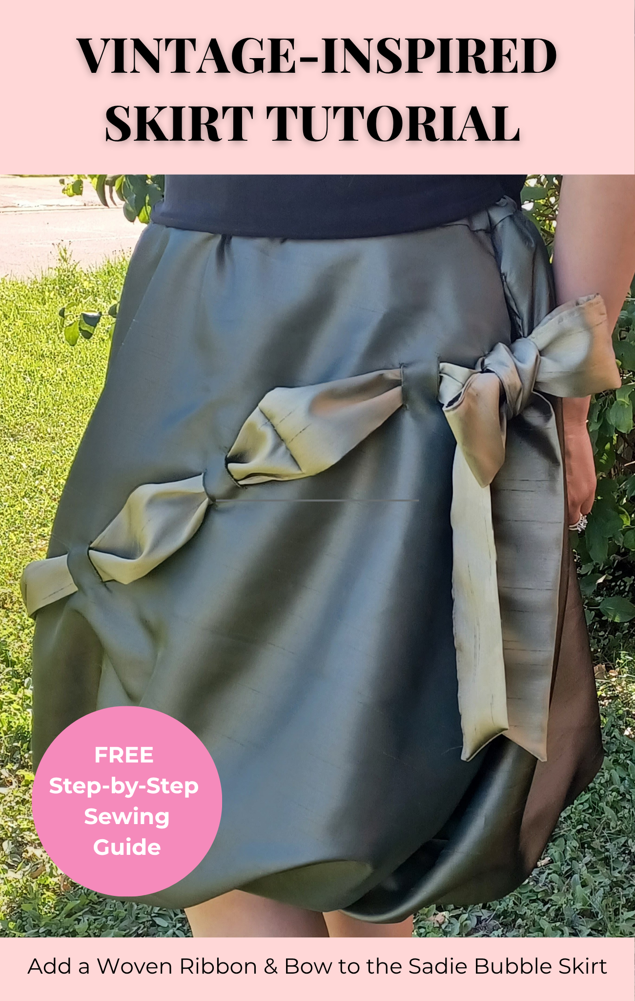 Vintage-Inspired Sewing: Adding a Woven Ribbon and Bow to the Sadie Bubble Skirt