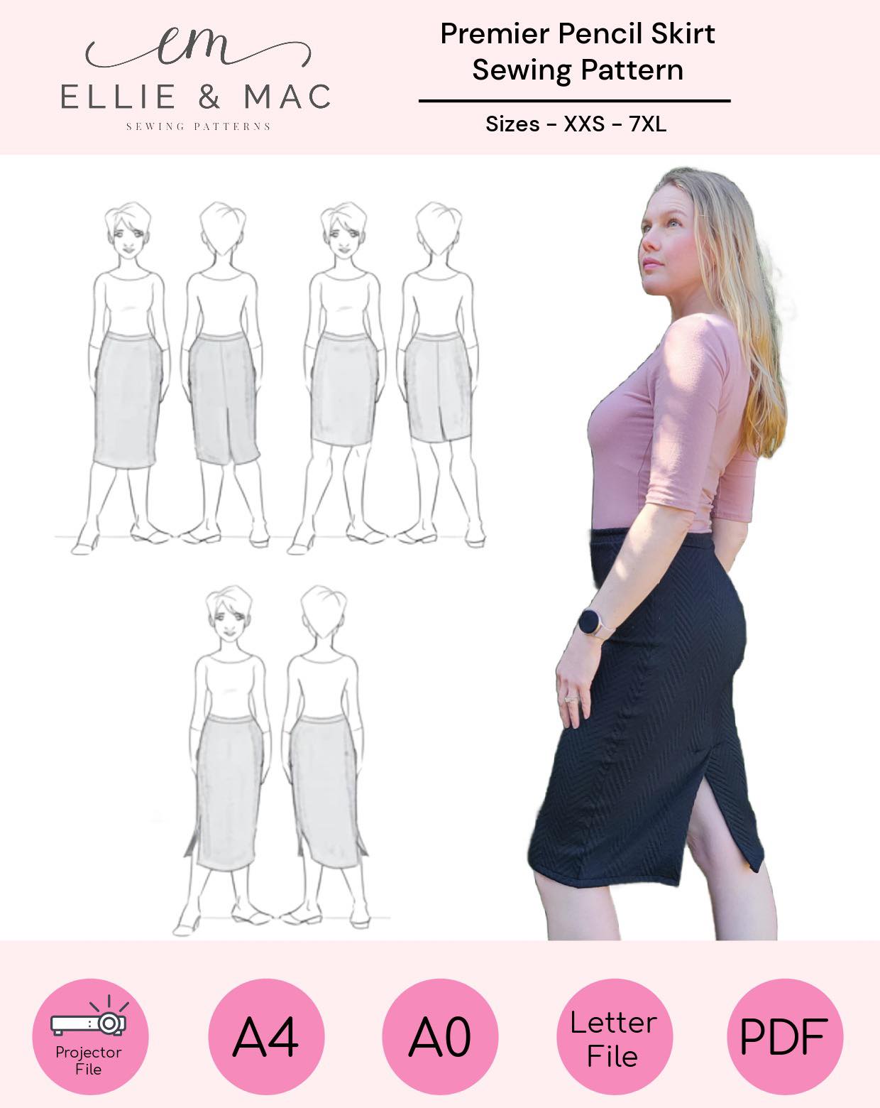 Elastic Waist Pencil Pencil Skirt Template Pattern Elastic Waist