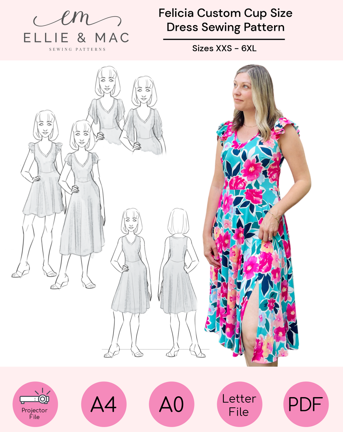 Felicia Custom-Fit Cup Size Dress Sewing Pattern Felicia Custom-Fit Cup Size Dress Sewing Pattern
