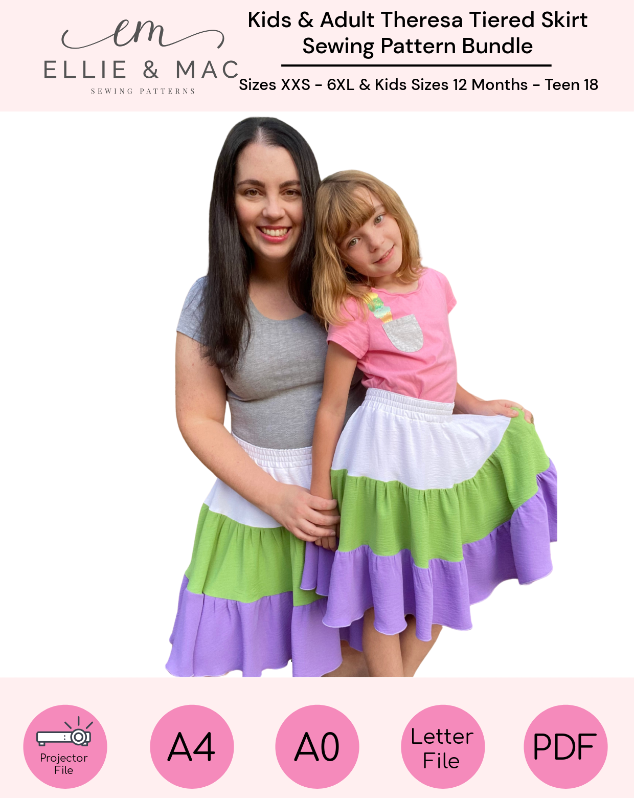 Theresa Tiered Skirt Pattern Bundle (Adult & Kids)