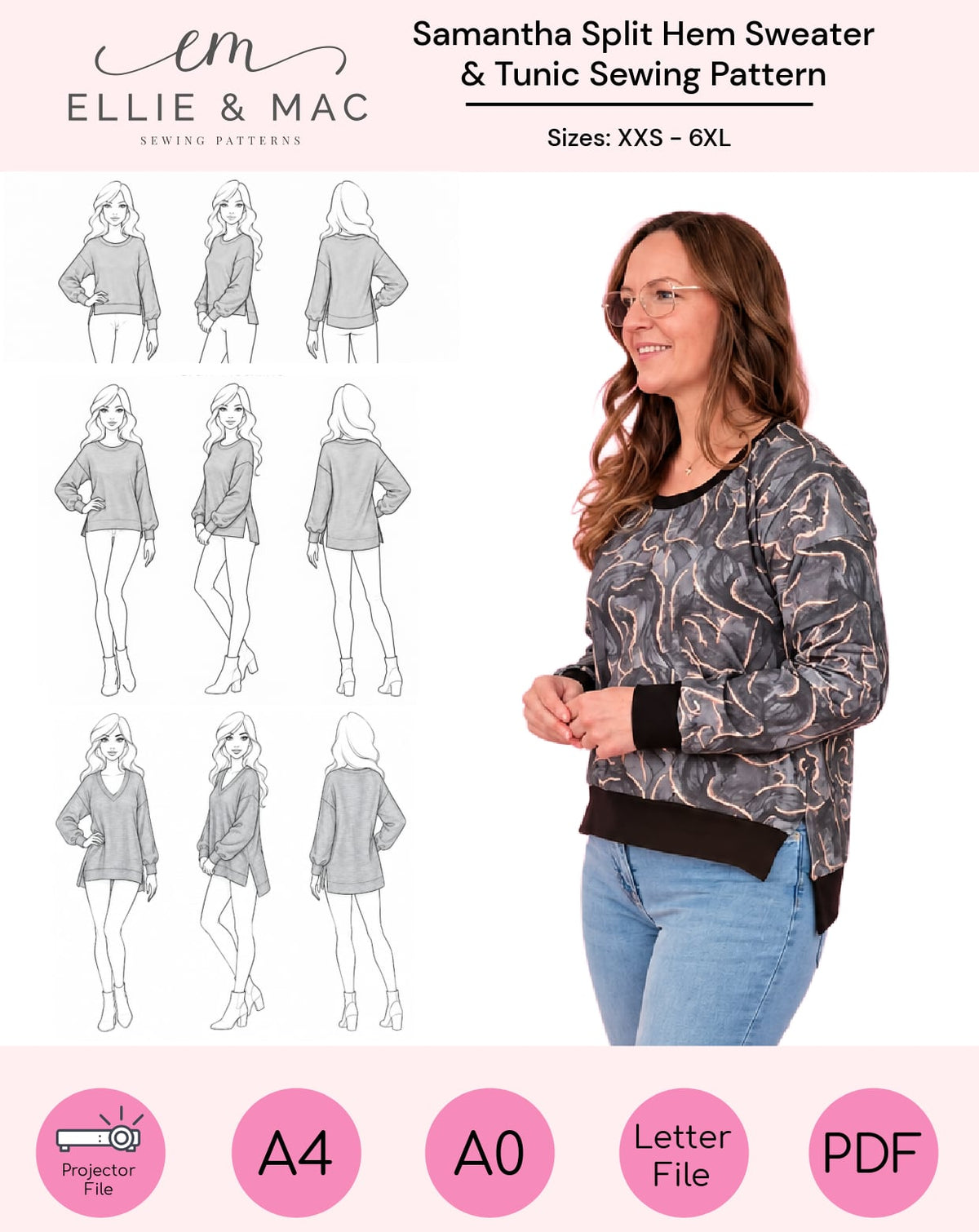 Samantha Split Hem Sweater & Tunic Sewing Pattern