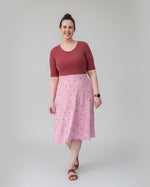 Womens dress with elbow sleeves and aline skirt