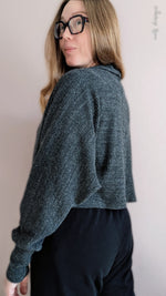 Crop back view of the Celeste Cardigan sewing pattern by Ellie and Mac pdf patterns. Award winning patterns.