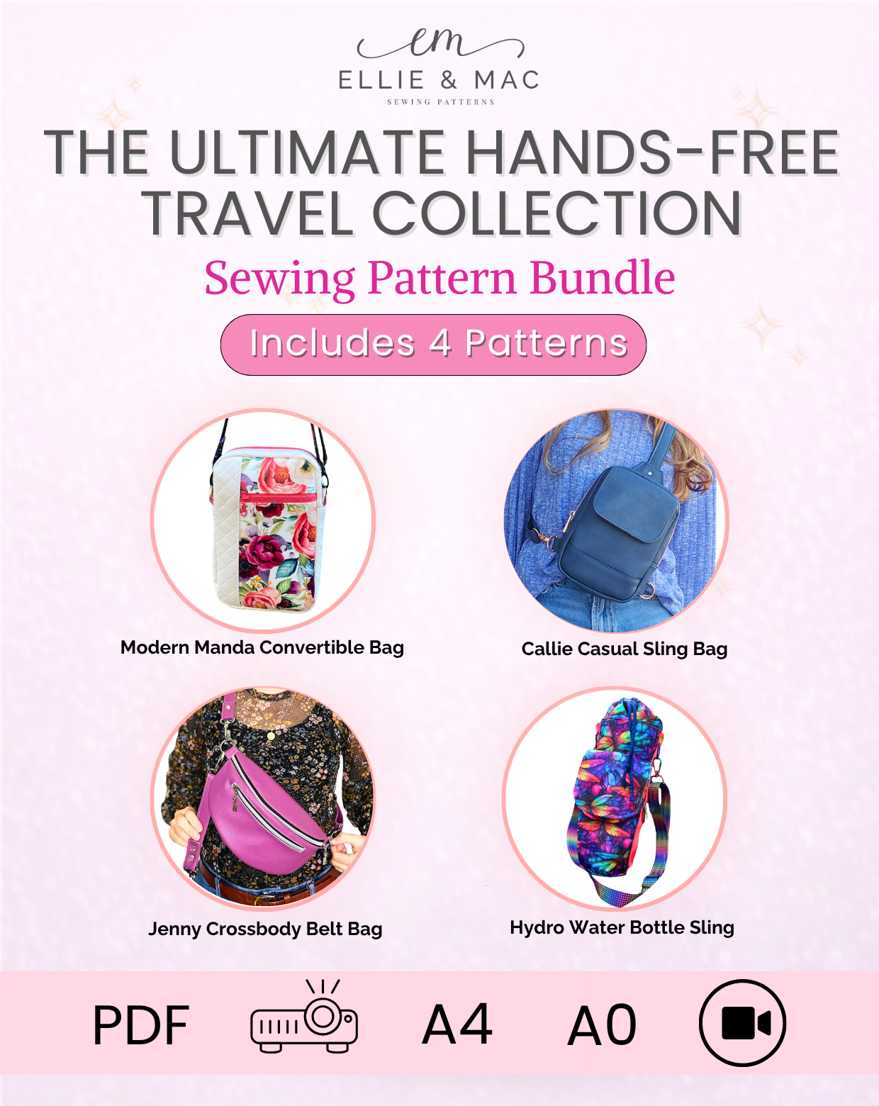 The Ultimate Hands-Free Travel Collection: 4 Crossbody & Grab-and-Go Bag Sewing Patterns