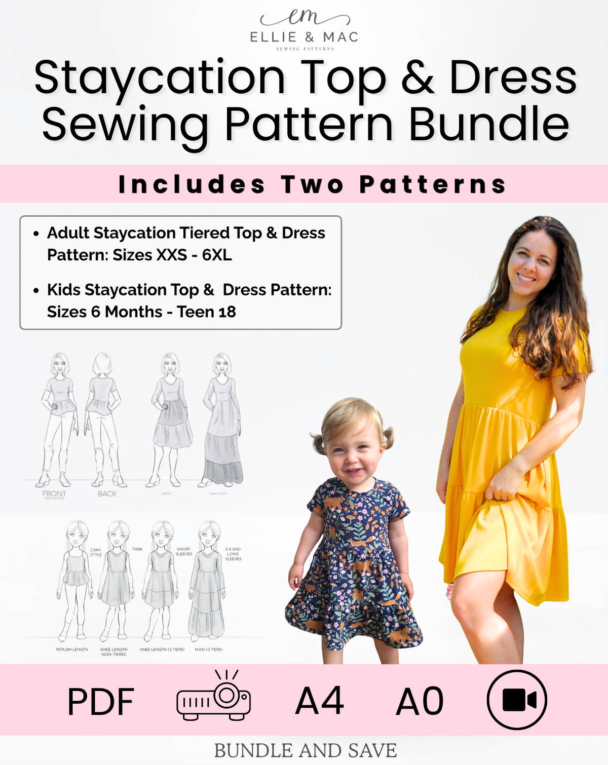 Staycation Tiered Peplum & Dress Sewing Pattern Bundle (Kids and Adult)