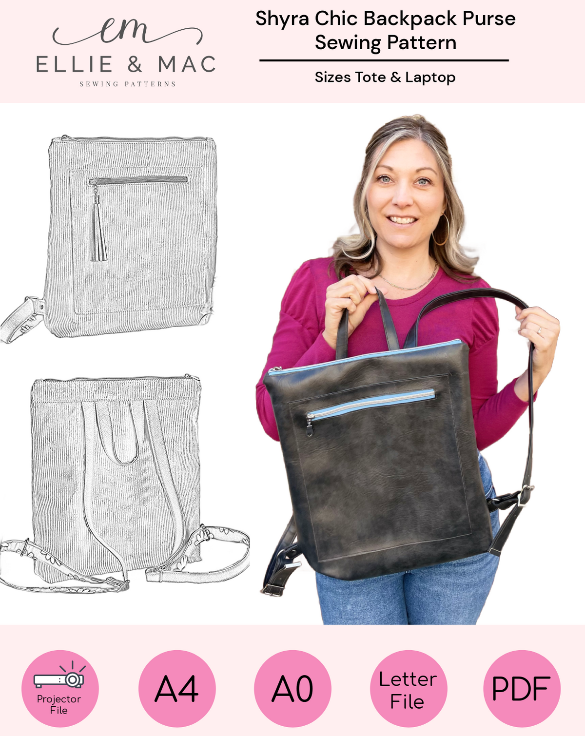 Shyra Chic Backpack Purse Sewing Pattern