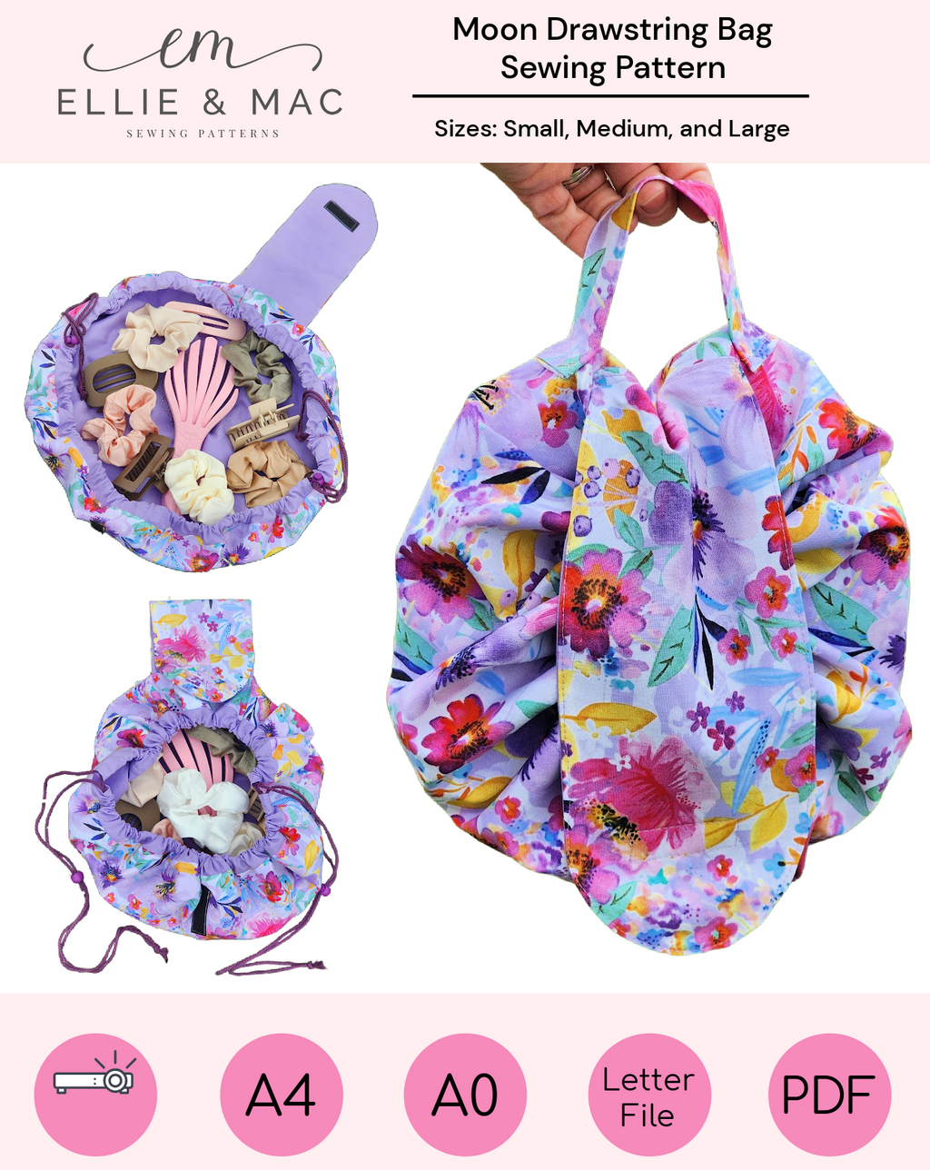 Moon Drawstring Bag Sewing Pattern