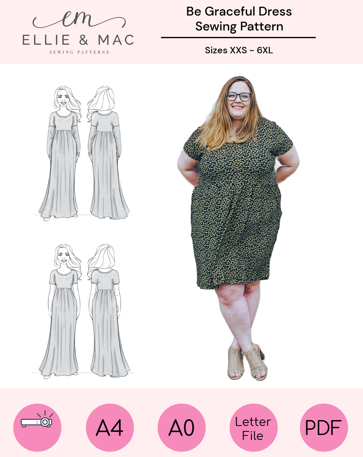 plus size maxi dress sewing pattern Adult Meadow Tunic, Dress & Maxi Digital Sewing Pattern