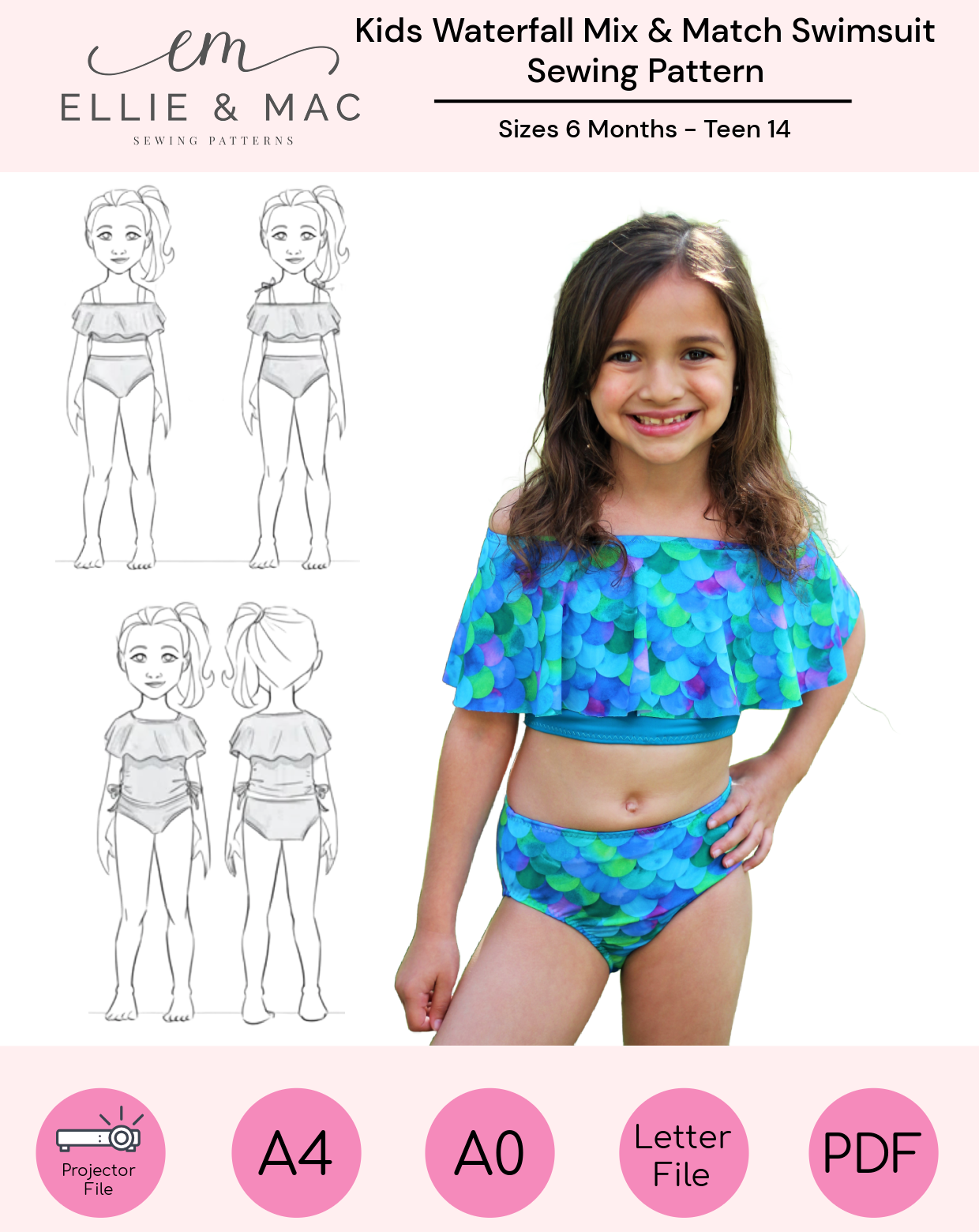 Kids Waterfall Swimsuit Mix & Match Pattern